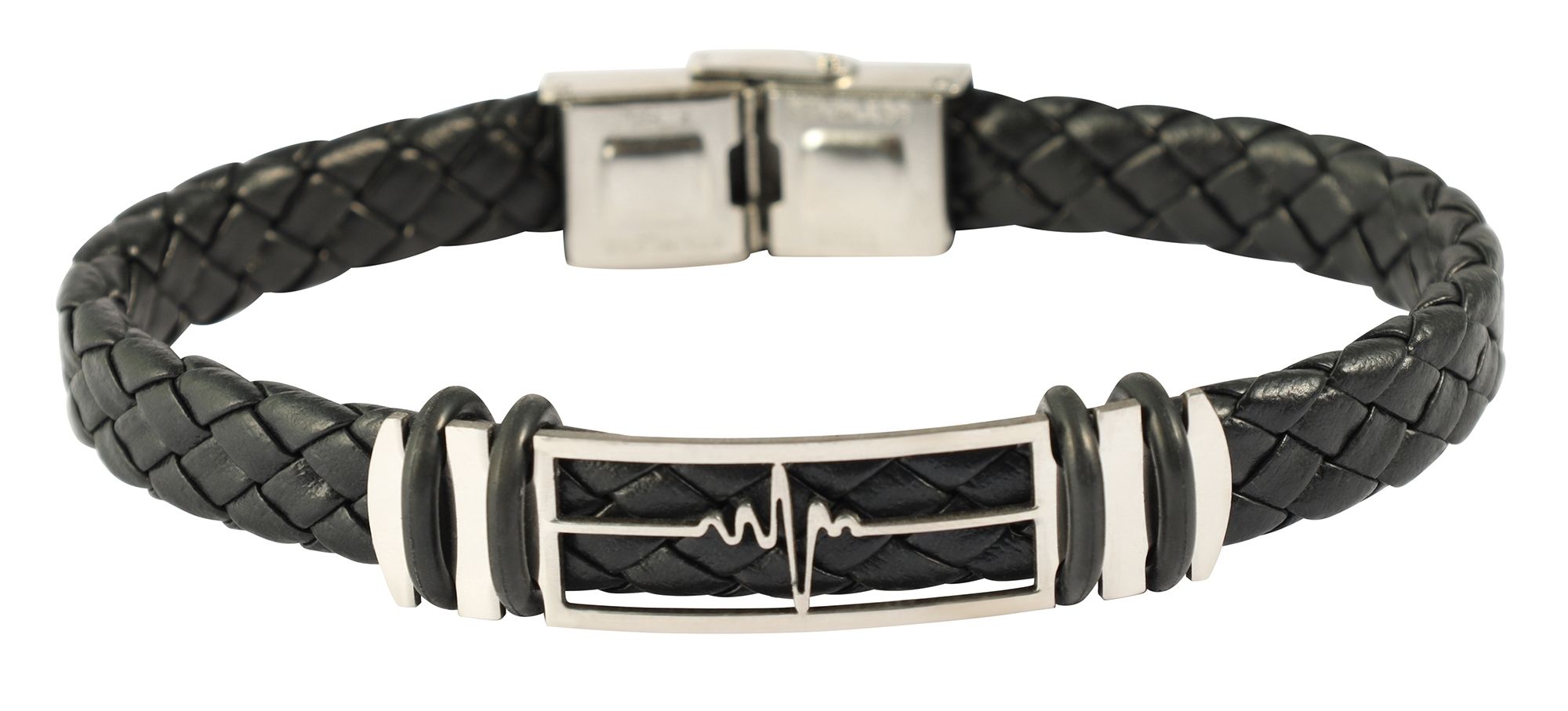 "Neil" 17 cm, Armband aus Lederimitat mit Edelstahlelementen, Herzschlag