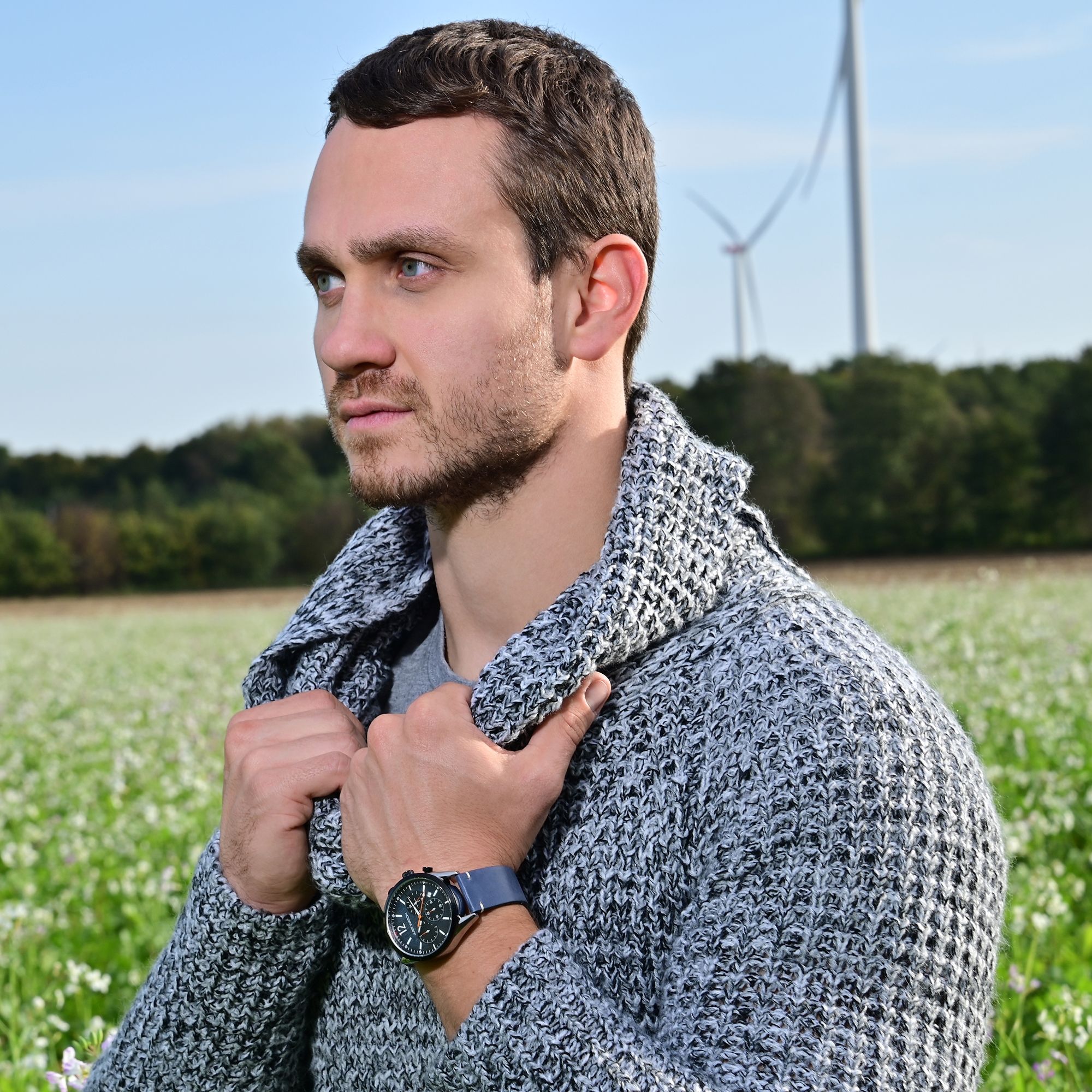 Just Watch Herrenchronograph "Theodor" mit Echtlederarmband, dunkelblau/silberfarben