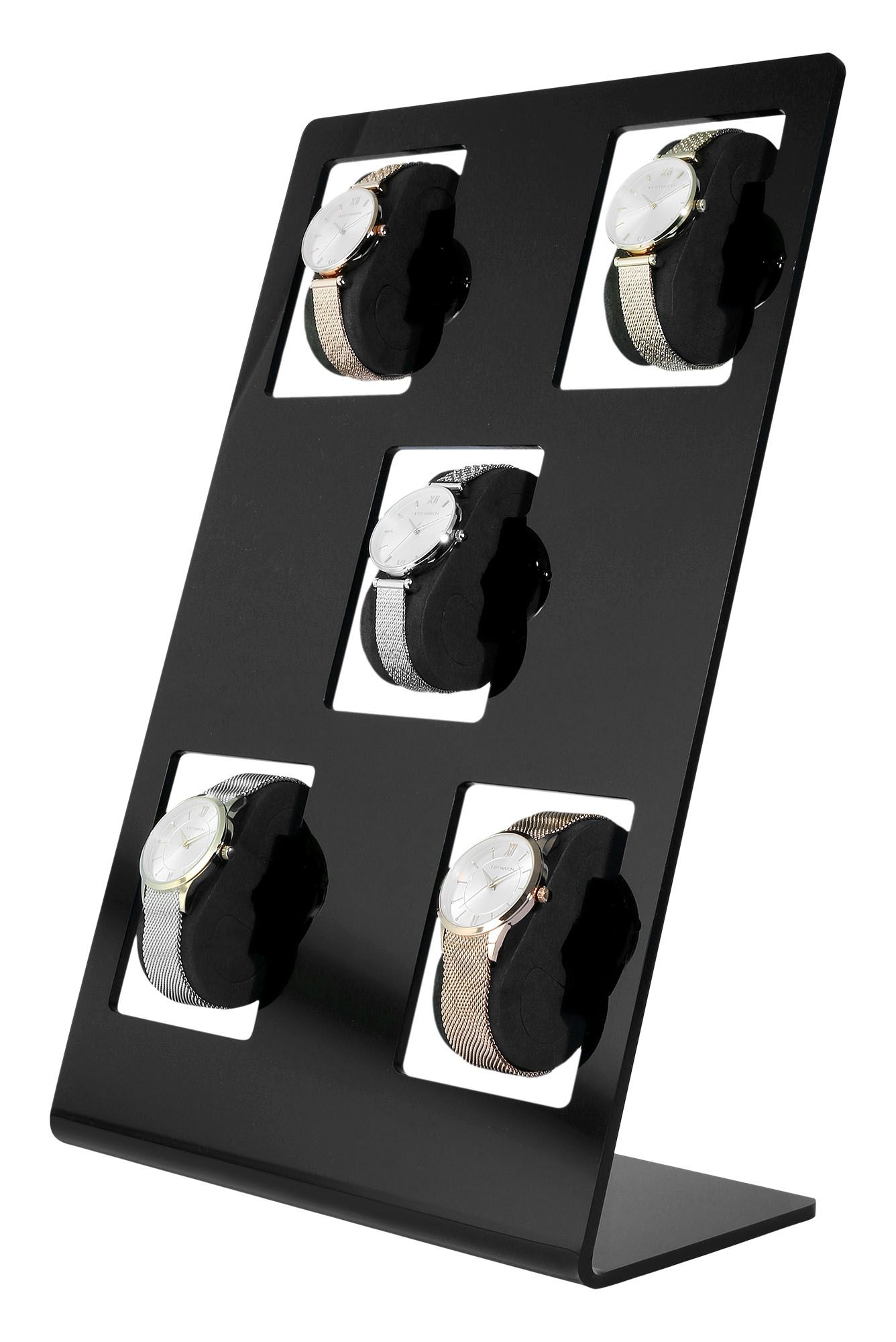 Uhrendisplay für 5 Uhren (Dekoserie Shiny), Kunststoff, 37 cm, schwarz