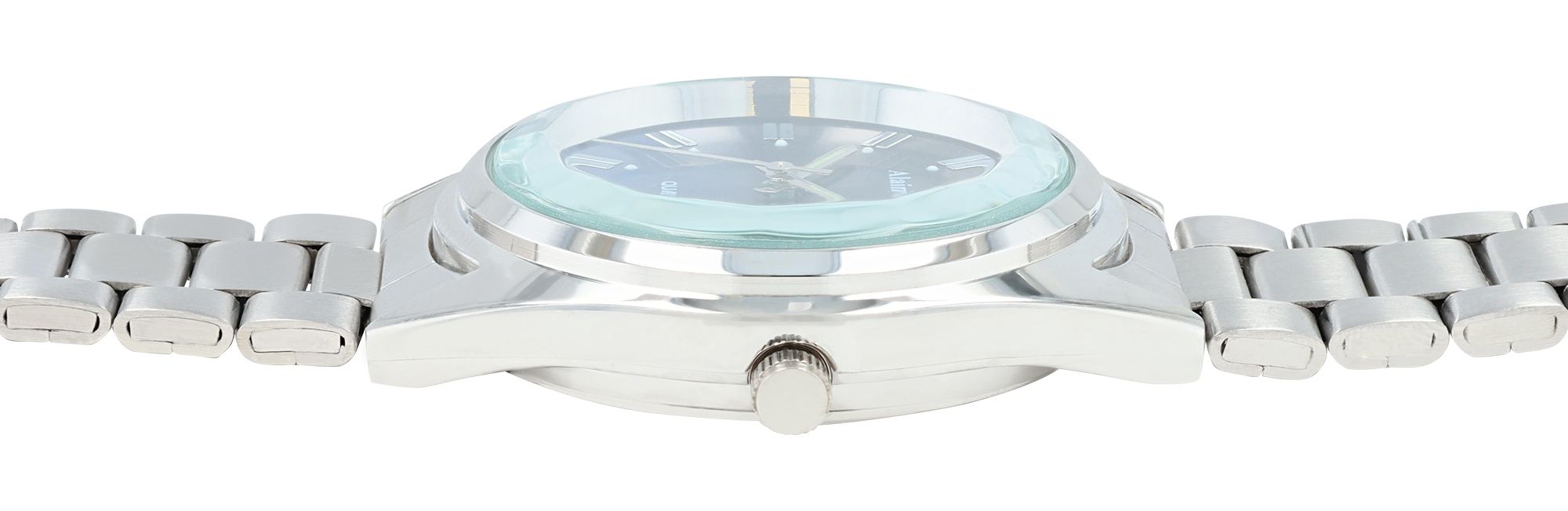 Alain Miller Unisexuhr mit Metallband, Ø 36,5 mm, silberfarben/ blau