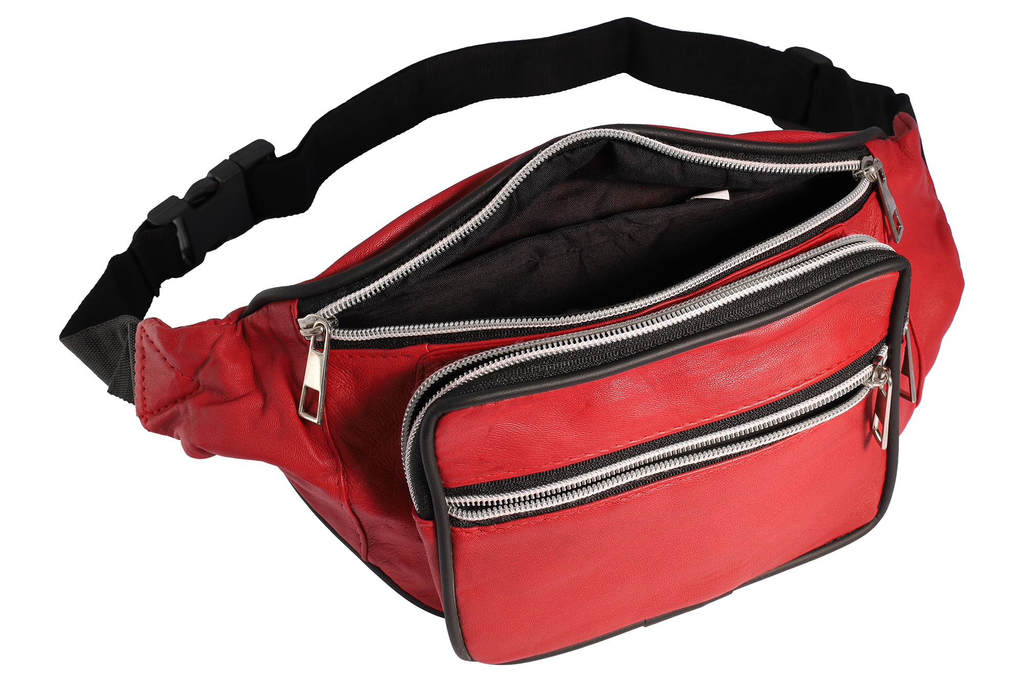 Steinmeister Hüfttasche/ Bauchtasche aus Echtleder, rot/ schwarz
