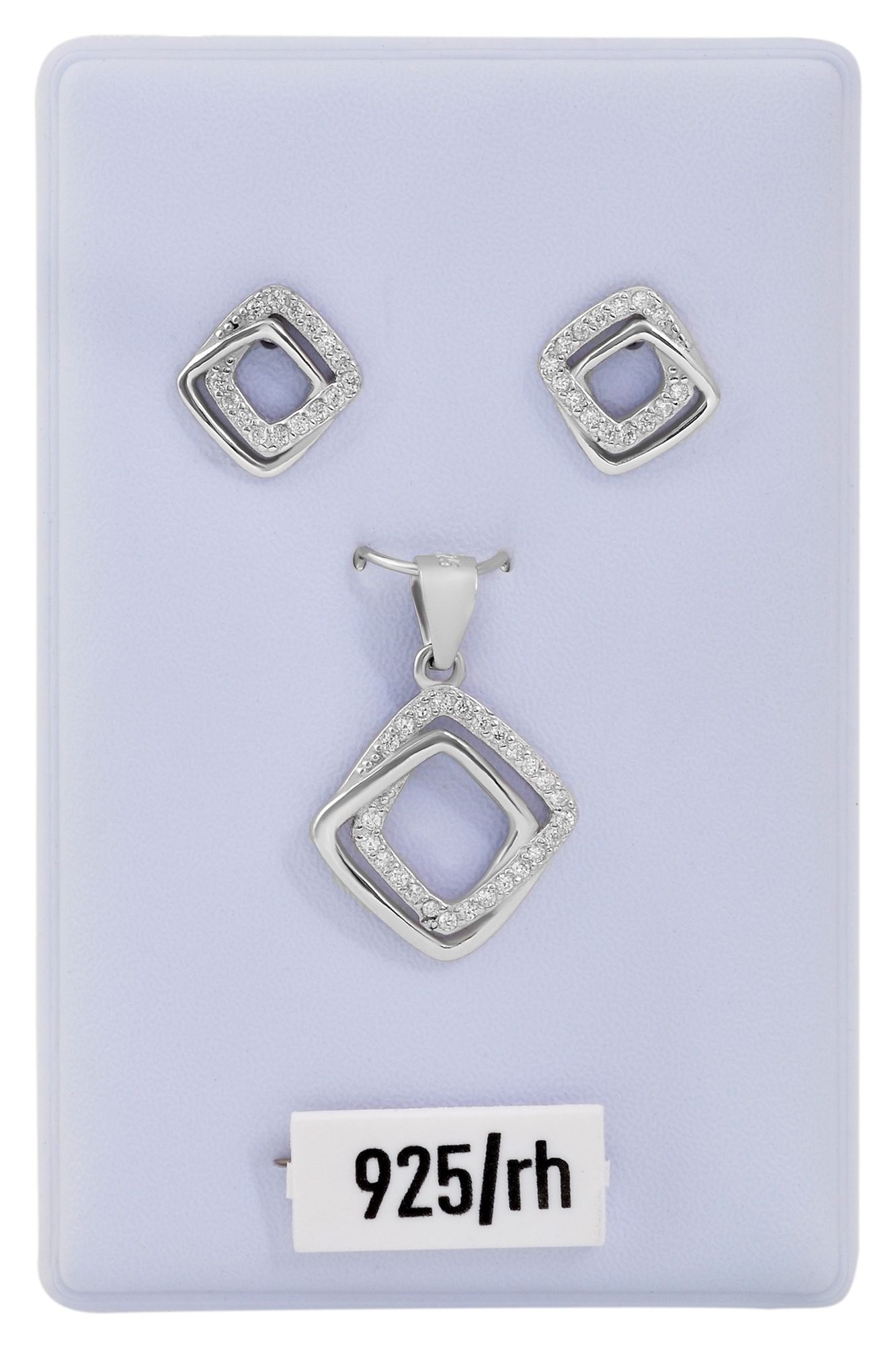 "Evija" 925/- Echt Silber Schmuck-Set - Anhänger + Ohrstecker, Zirkonia, rhodiniert