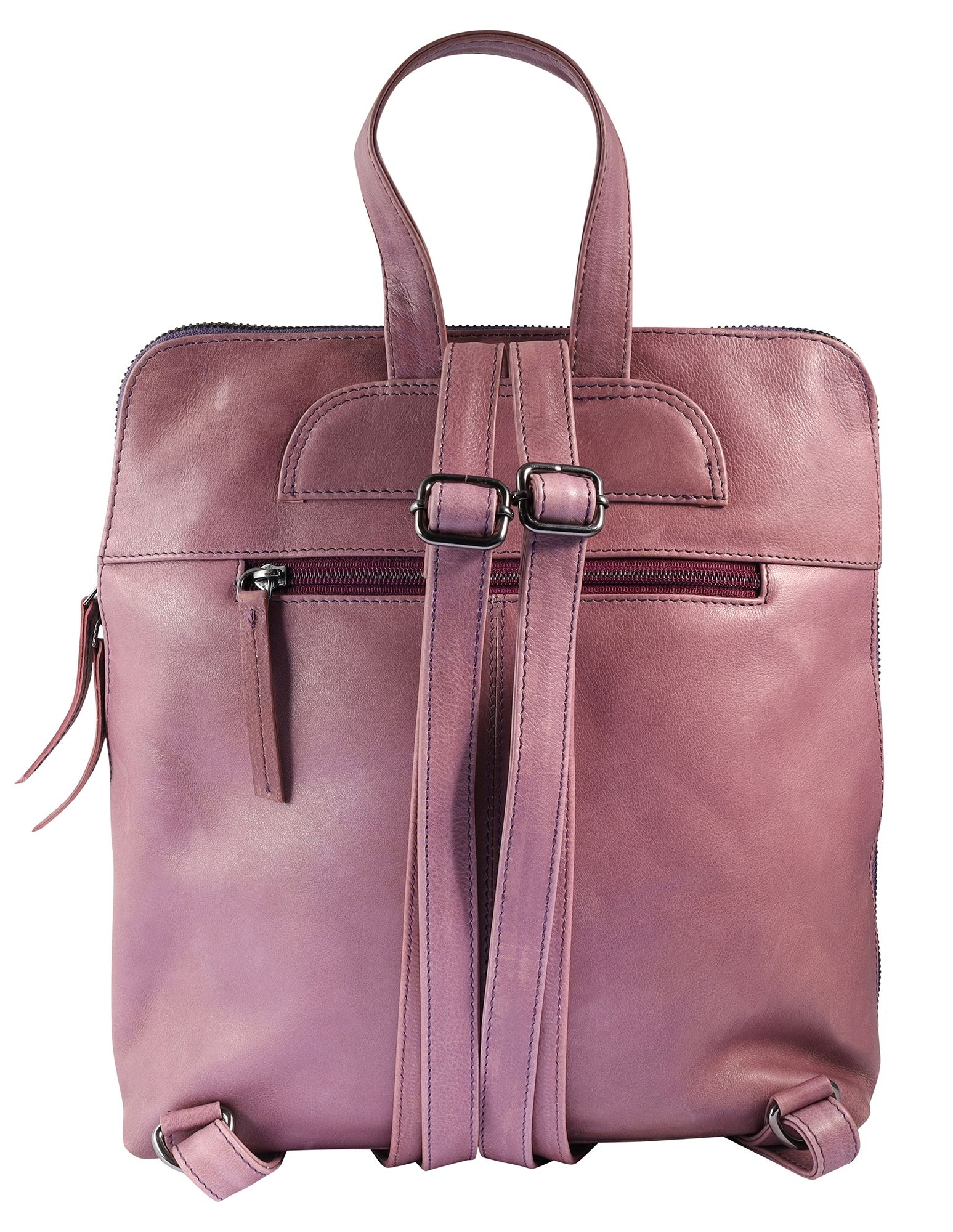 Leonardo Verrelli, Echtleder Rucksack/Tasche, Reißverschluss, verstellbare Riemen, rosa