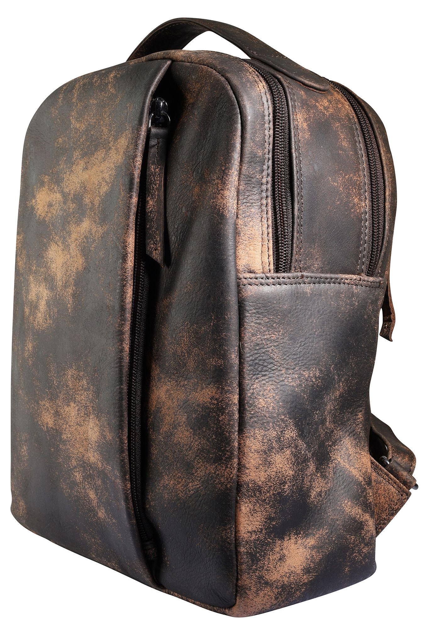 Leonardo Verrelli, Echtleder Rucksack/Sling Bag, Reißverschluss, verstellbare Riemen, braun/schwarz