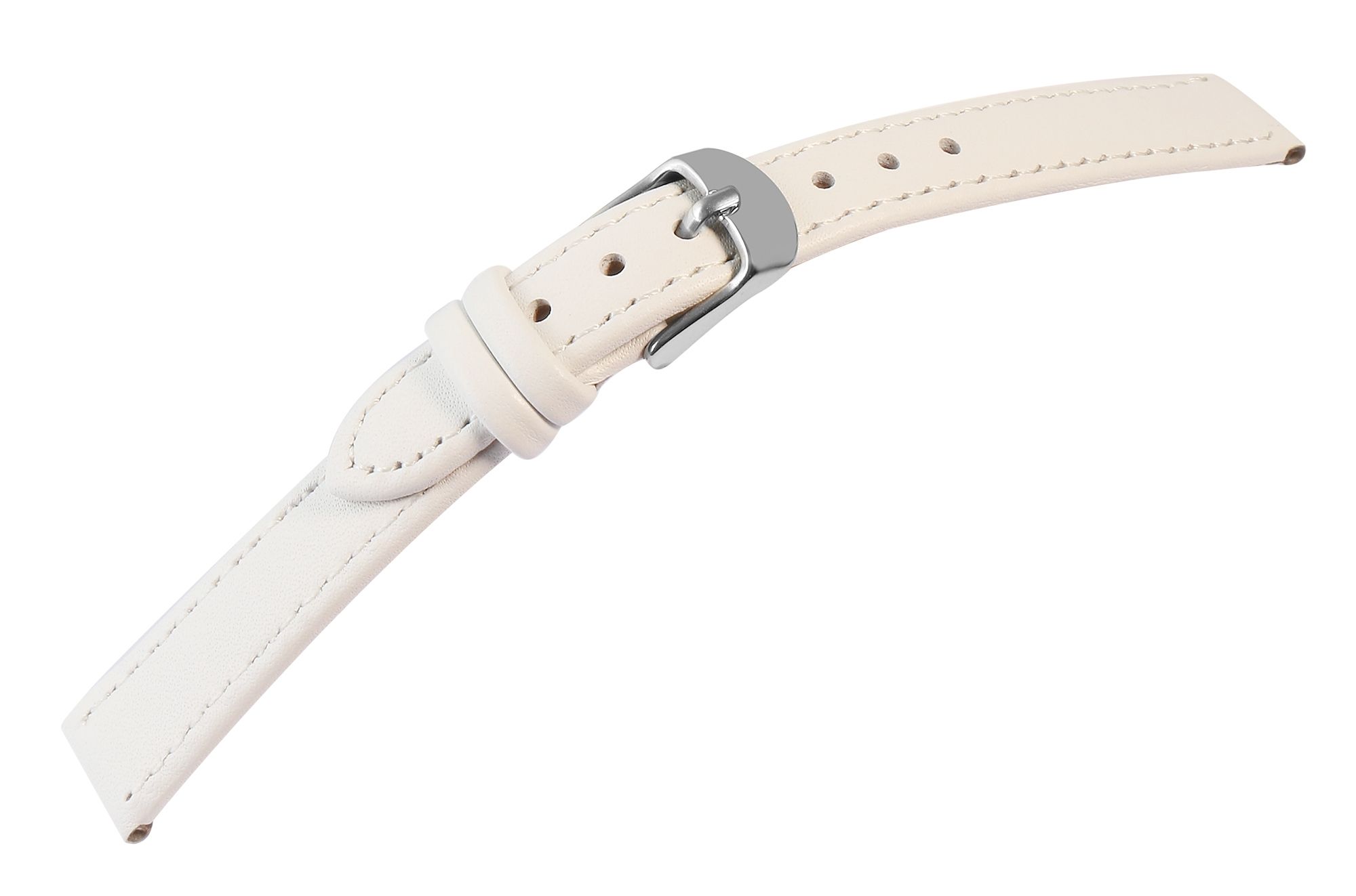 Uhrenarmband aus Echtleder, genäht, weiß, 16 mm