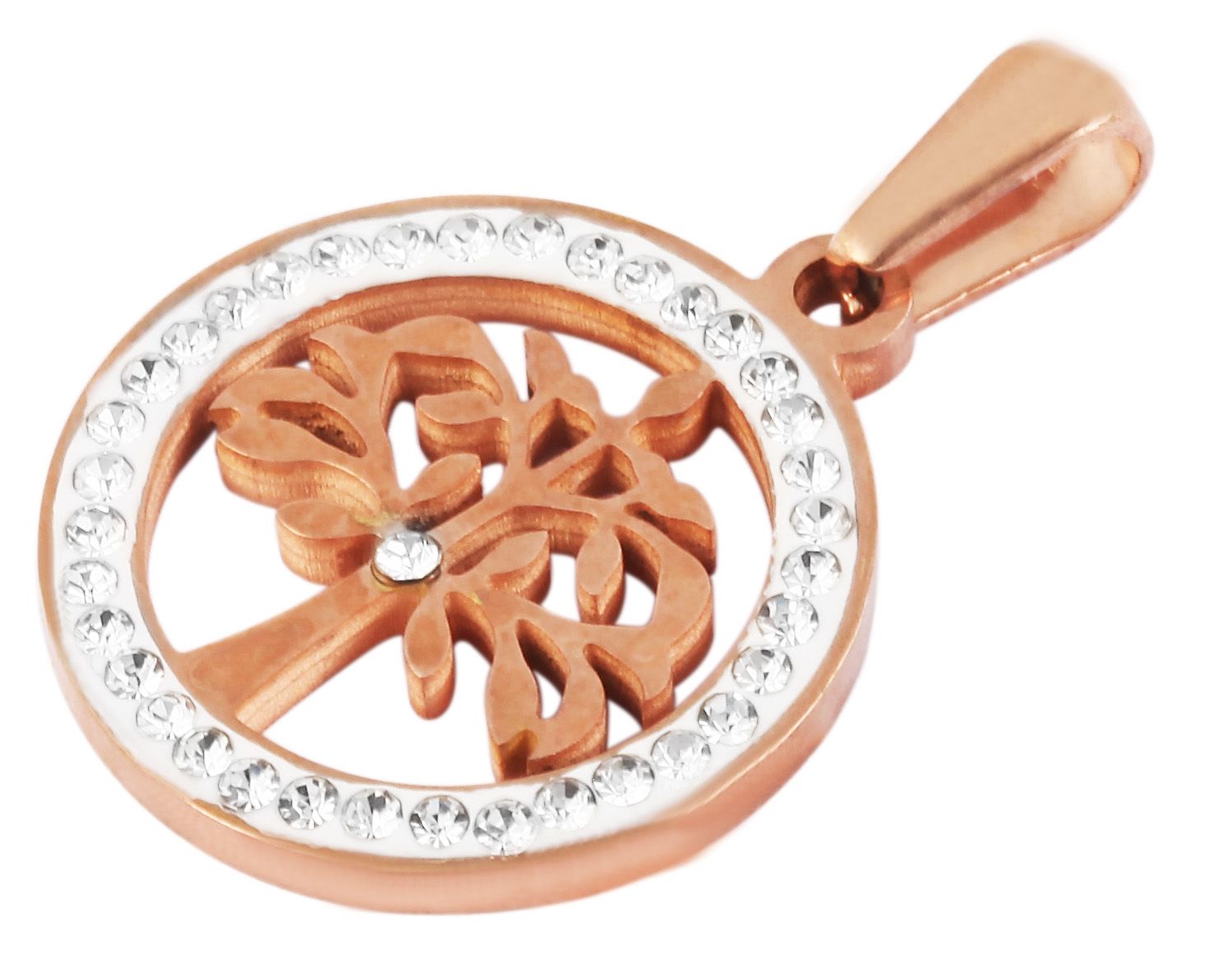 Akzent Edelstahlschmuckset Lebensbaum (Kettenanhänger und Ohrringe), mit Similibesatz, roségoldfarbig