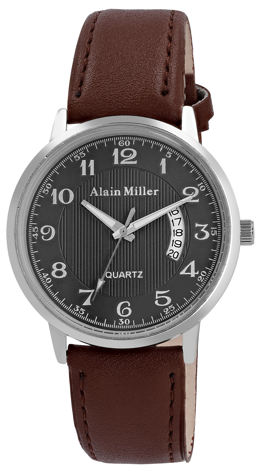 Alain Miller Herrenuhr mit Lederimitatband, Ø 40 mm, braun/ schwarz