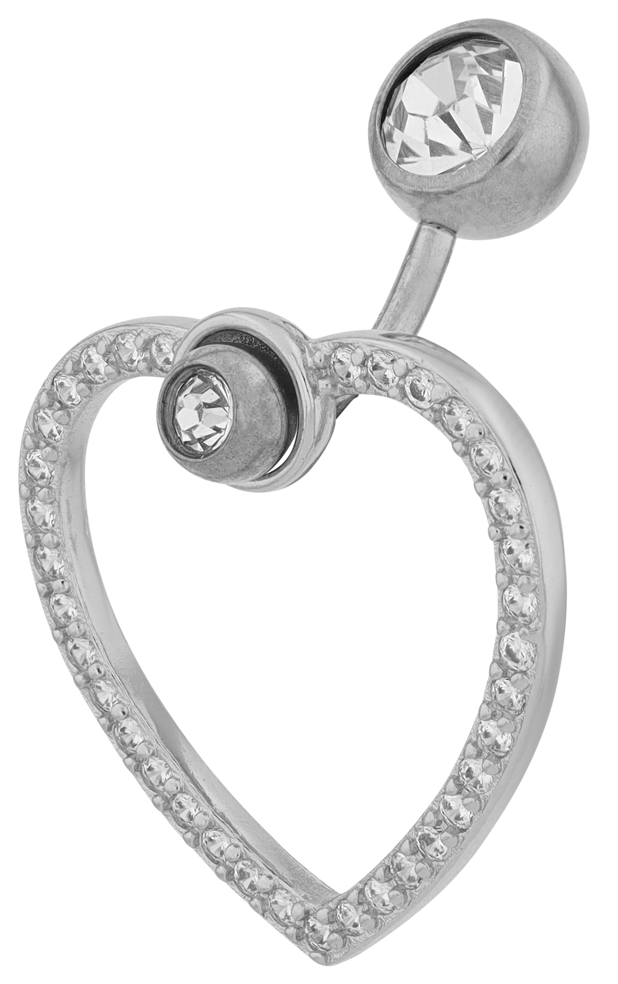 "Gitte" Edelstahl-Bronze Bauchnabelpiercing, Länge 11mm/ Stärke 1,8, Herz, Zirkonia, silberfarben