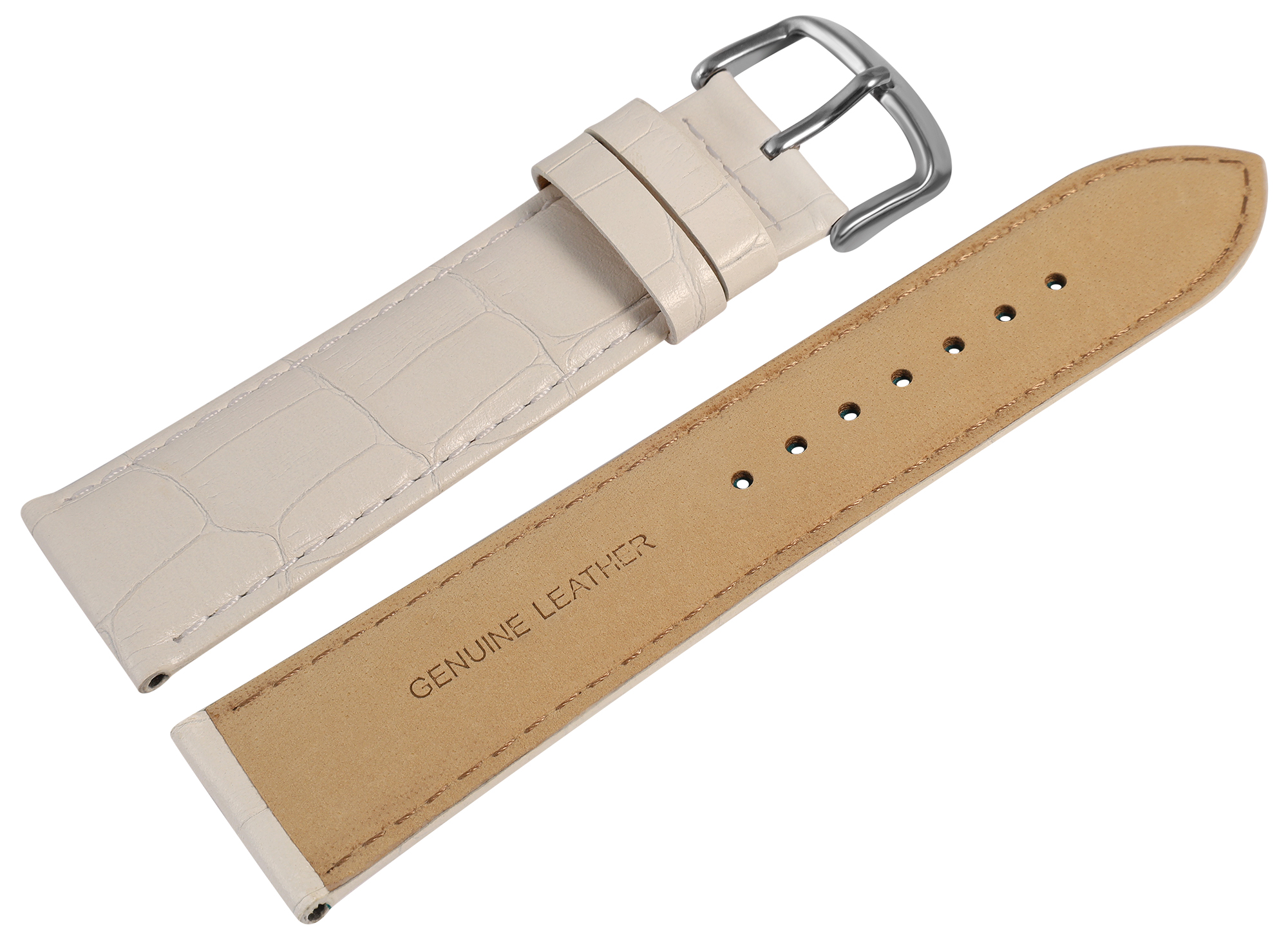 Uhrenarmband aus Echt Leder, Kroko-Optik, weiß, 22 mm