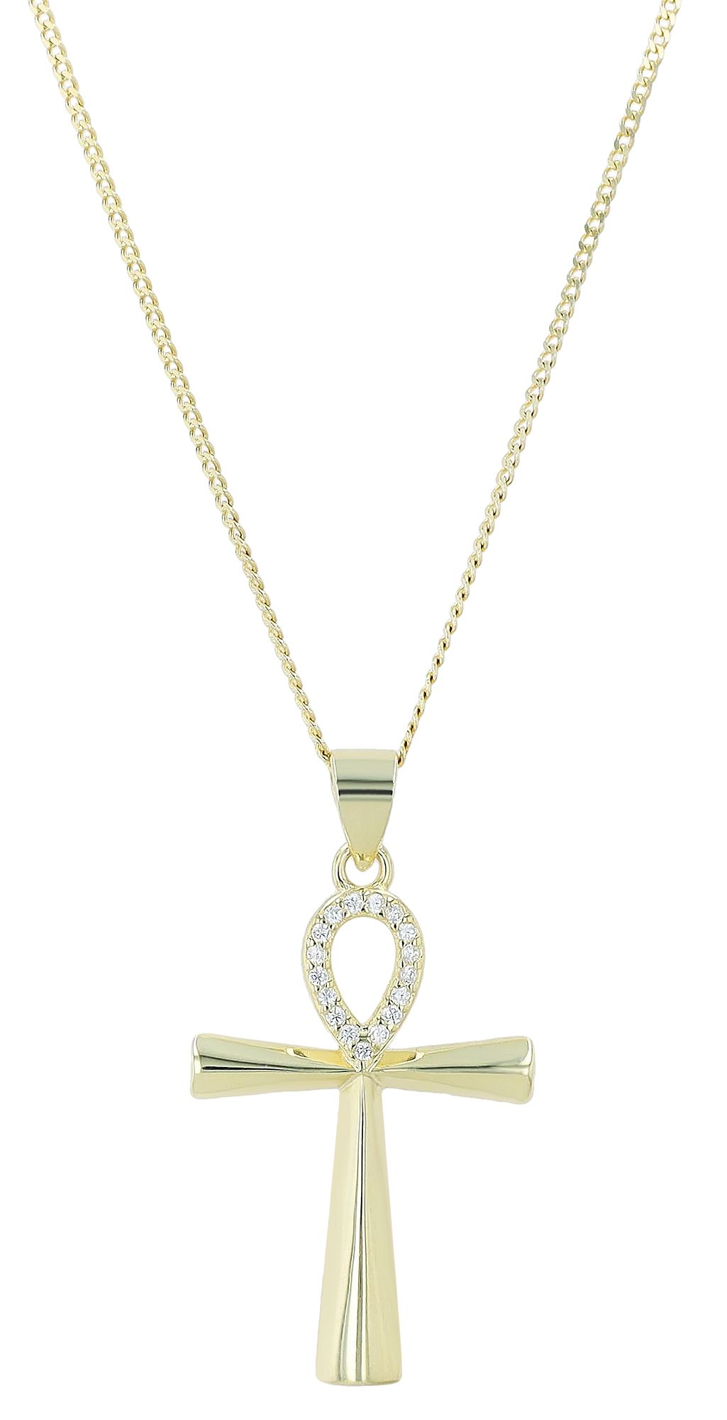 "Ankh", 925/- Echt Silber Anhänger mit Zirkonia, vergoldet