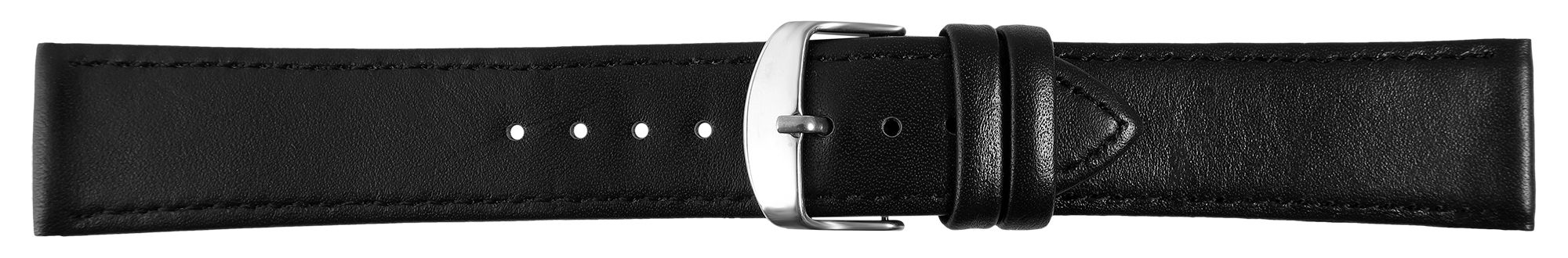 Uhrenarmband aus Echtleder, genäht, schwarz, 18 mm