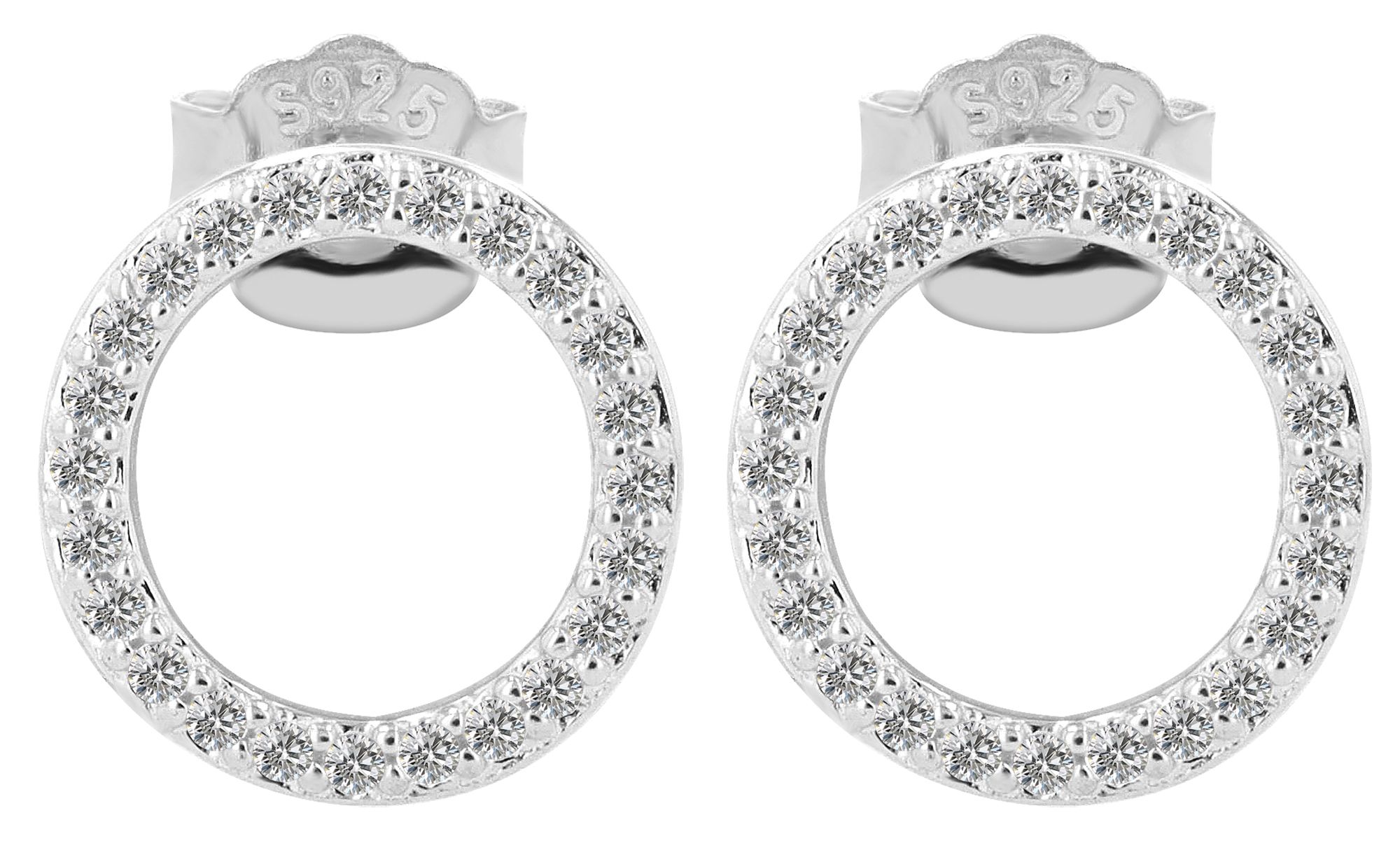 "Maresa" - 925/- Echt Silber, Ohrstecker, Runde offene Form Ø 11mm, silberfarben rhodiniert mit weißen Zirkonen
