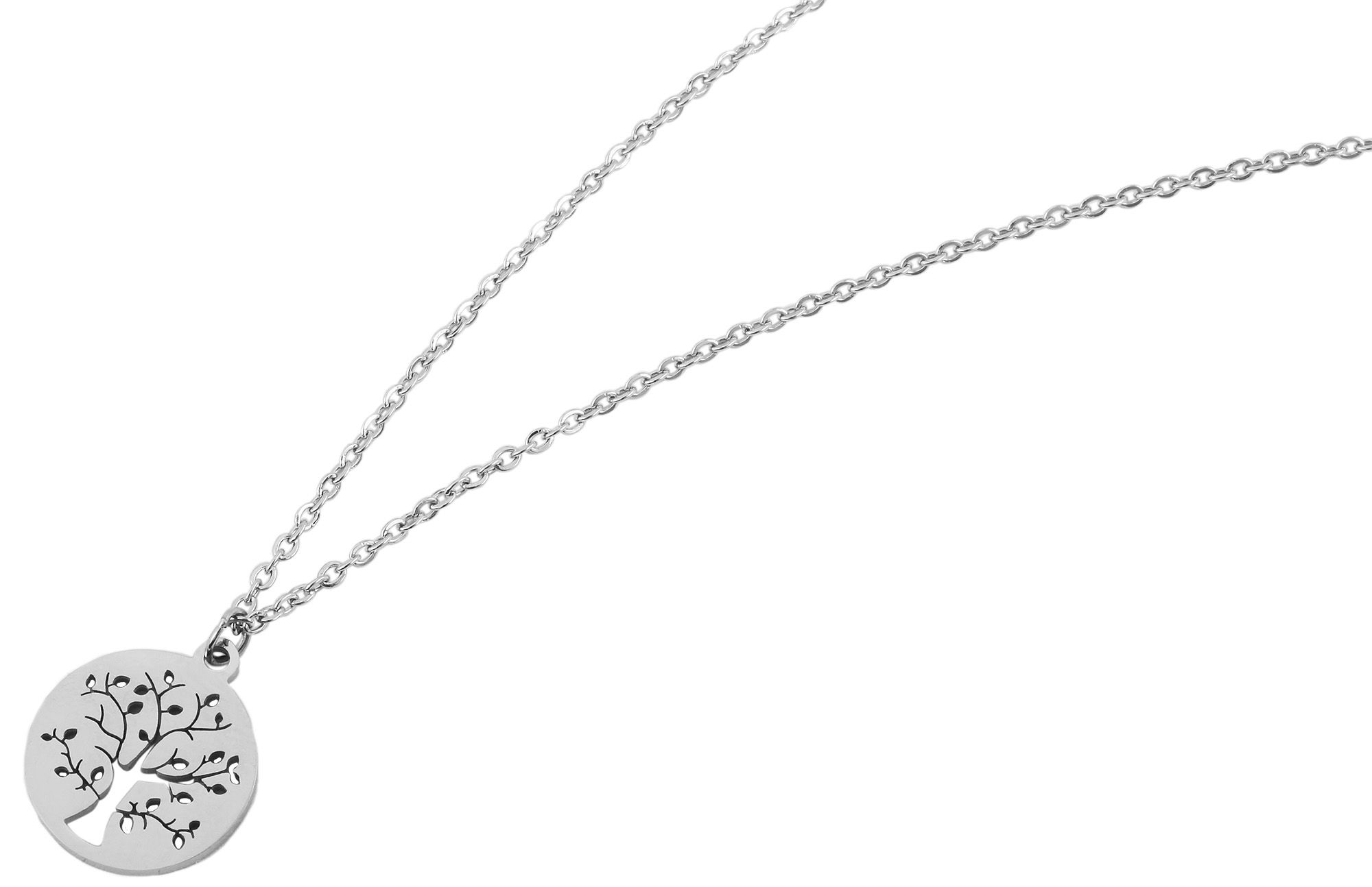 "Enricara", Edelstahl Kette mit Anhänger - Lebensbaum, 43+5 cm, silberfarben