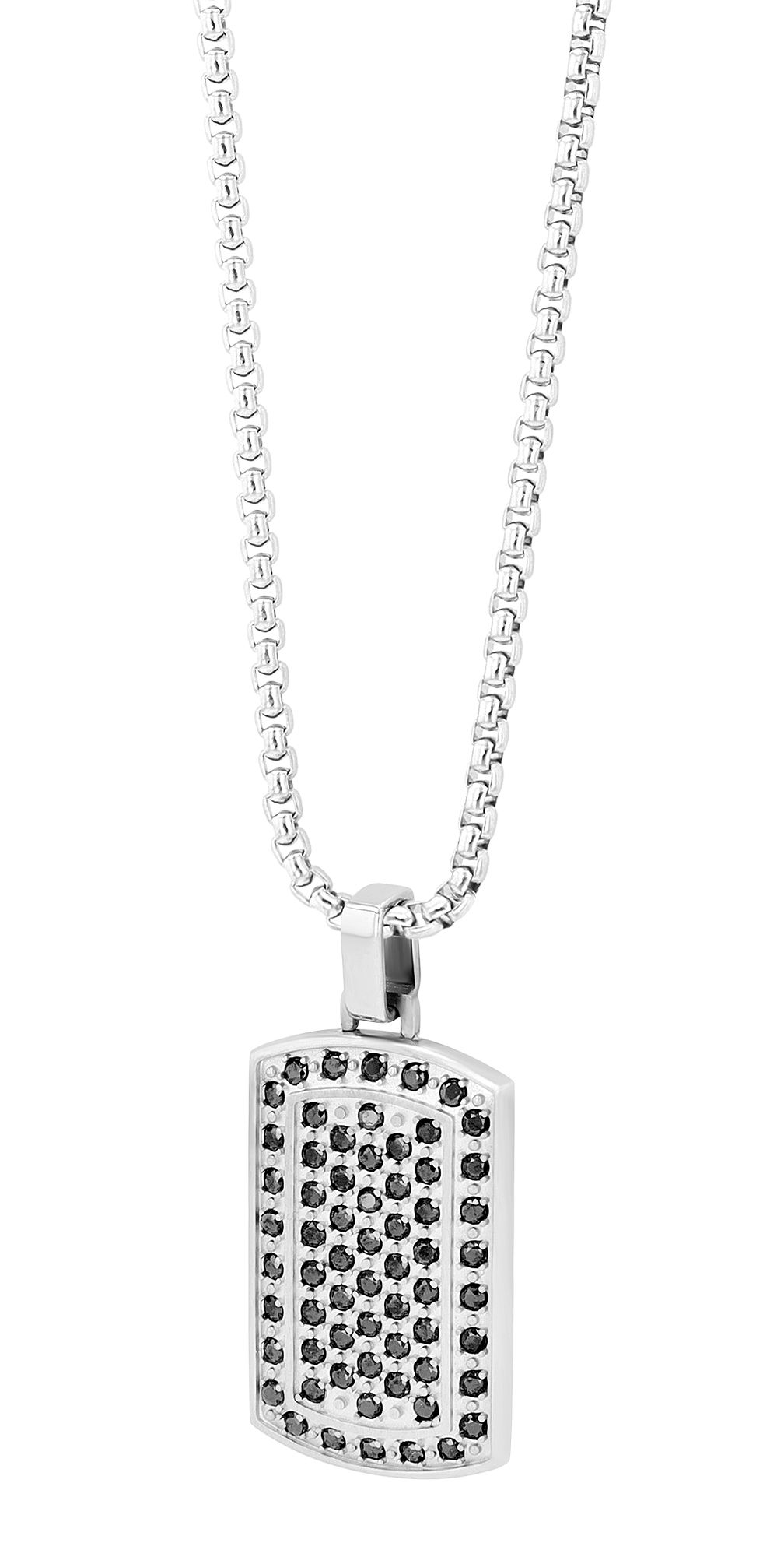 Akzent Edelstahlkette mit Dogtag Anhänger und Similibesatz, silberfarbig