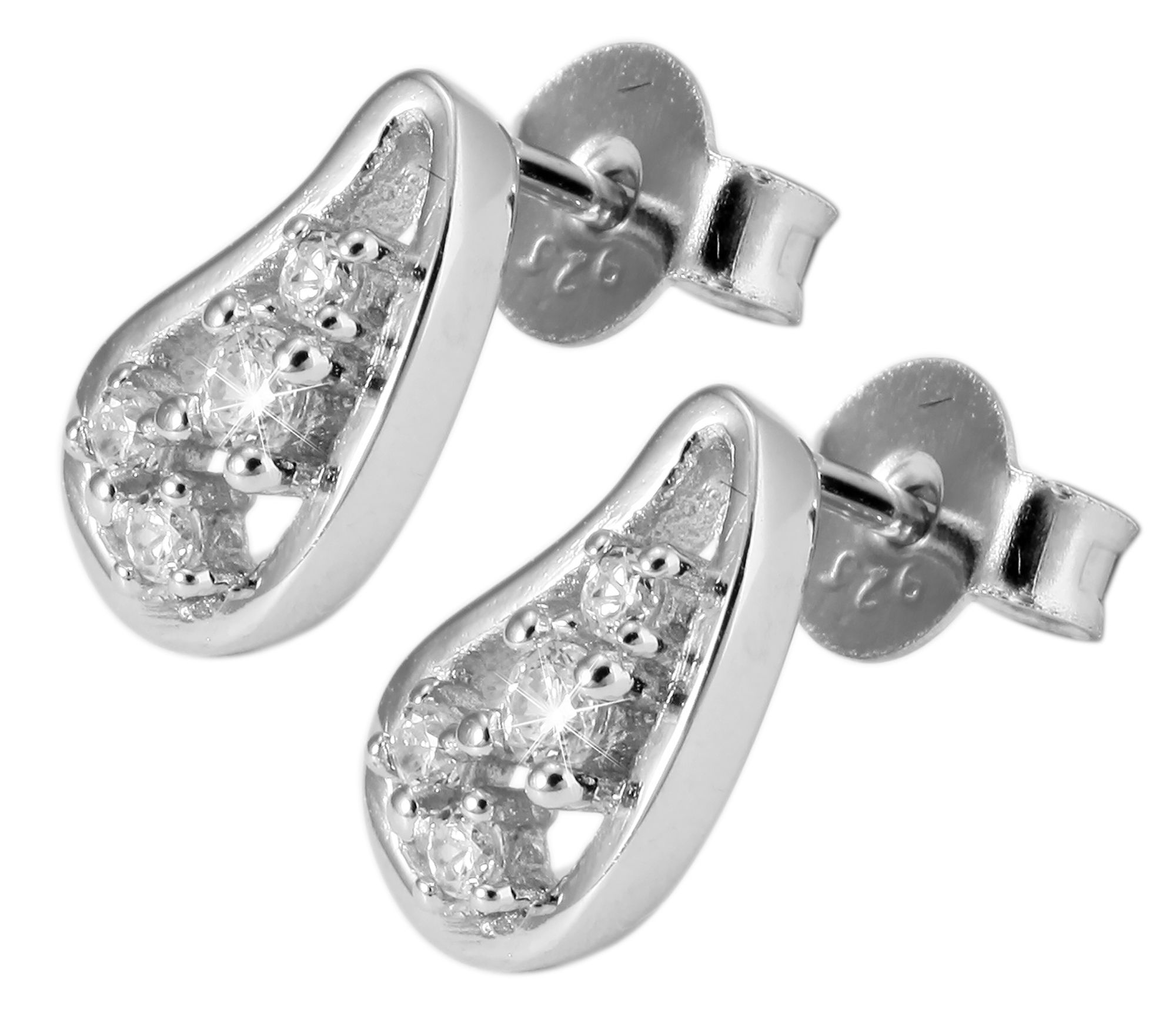 925/- Echt Silber Ohrstecker "Vani", Tropfen mit Zirkoniabesatz, rhodiniert