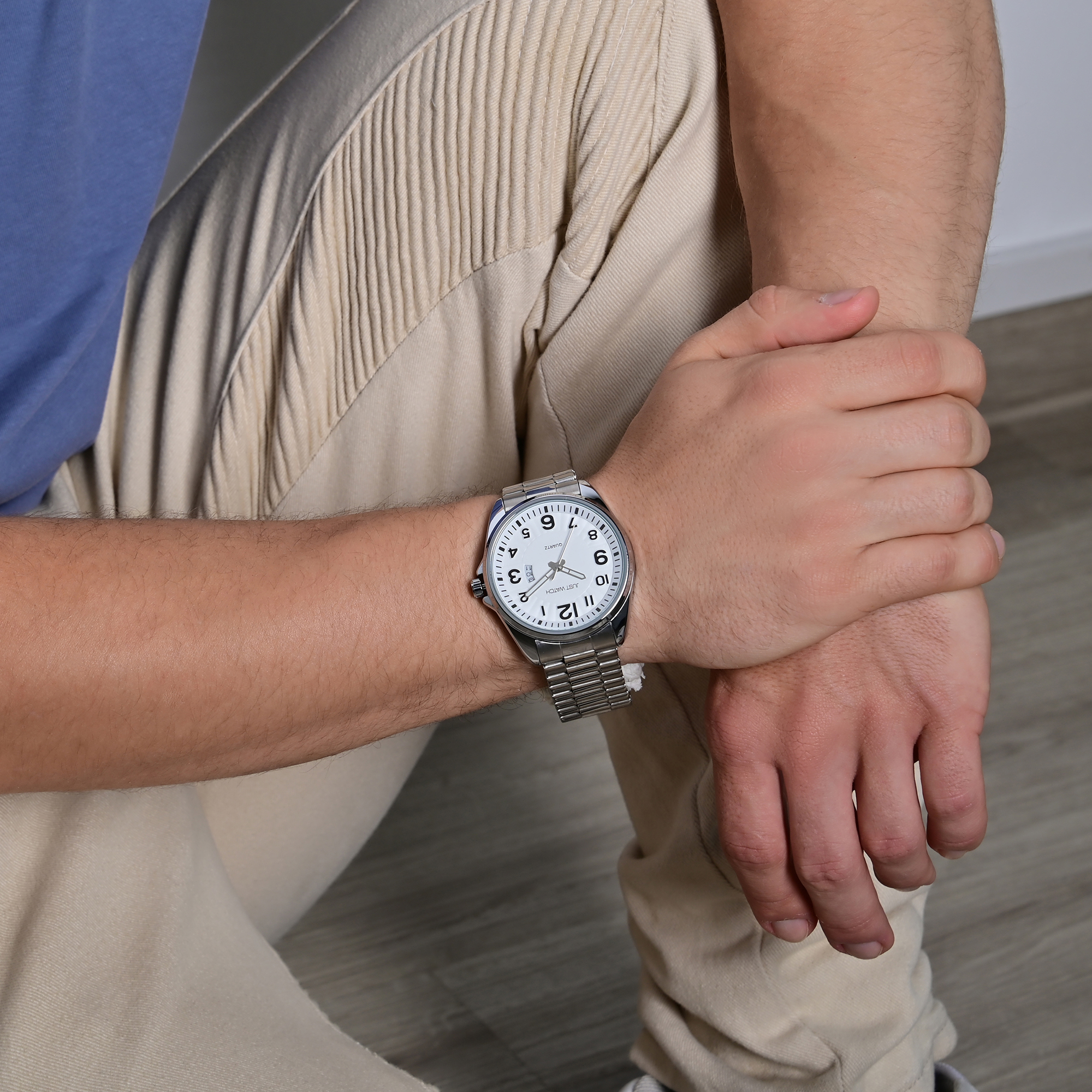 JUST WATCH Herrenuhr "Netar" mit Gliederarmband, Edelstahl, 3 ATM, silberfarben/weiß