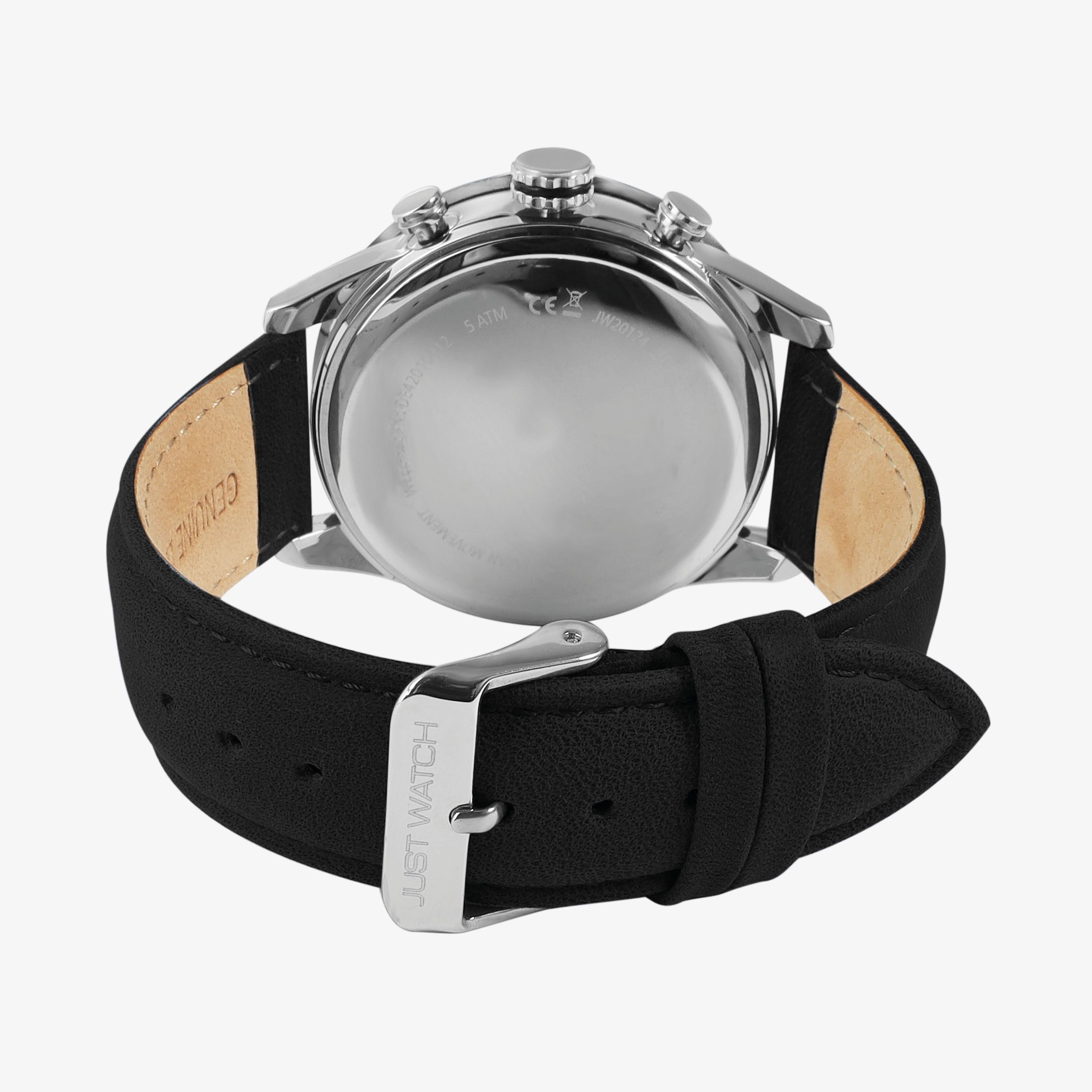 Just Watch Herrenchronograph mit Lederarmband, 5 ATM, schwarz
