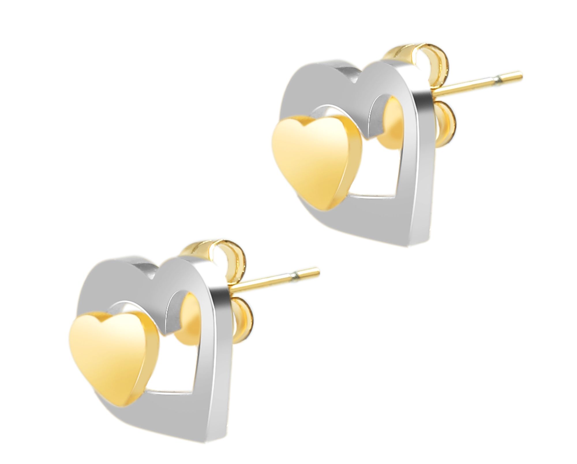 Akzent Schmuckset mit Kette und Ohrstecker, Edelstahl, Herz, bicolor