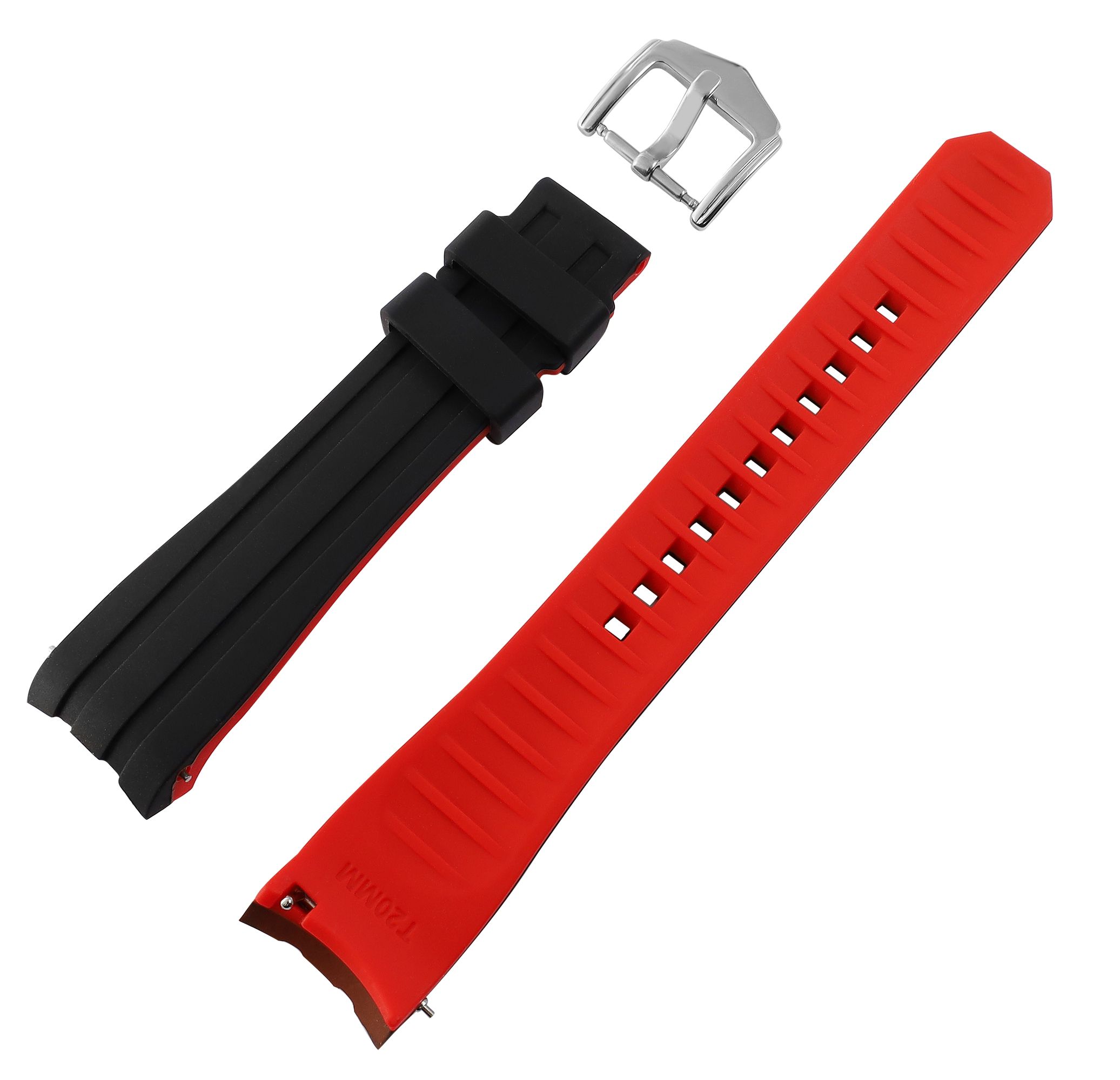 Schnellwechselarmband für Uhren, Silikon, Dornschließe, schwarz/rot, 20 mm