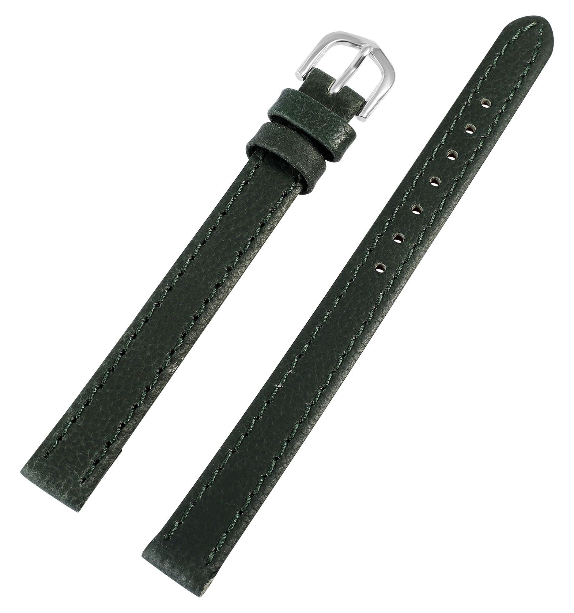 Echtleder-Uhrenarmband "super-soft", dunkelgrün, Naht, 10 mm