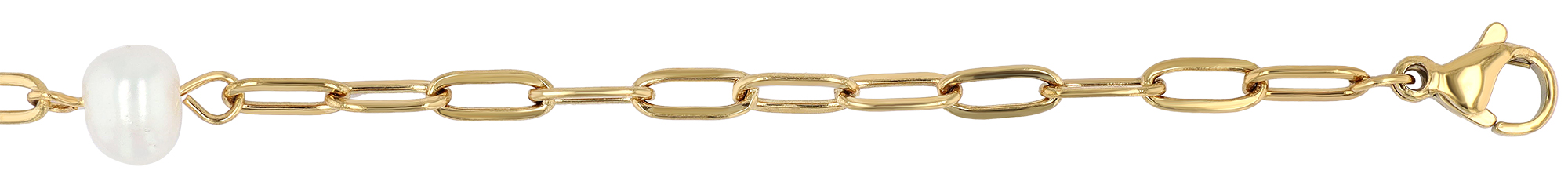 "Myko" Edelstahl Kette/ Gliederkette mit Süßwasserperlen, goldfarben 40 + 5 cm