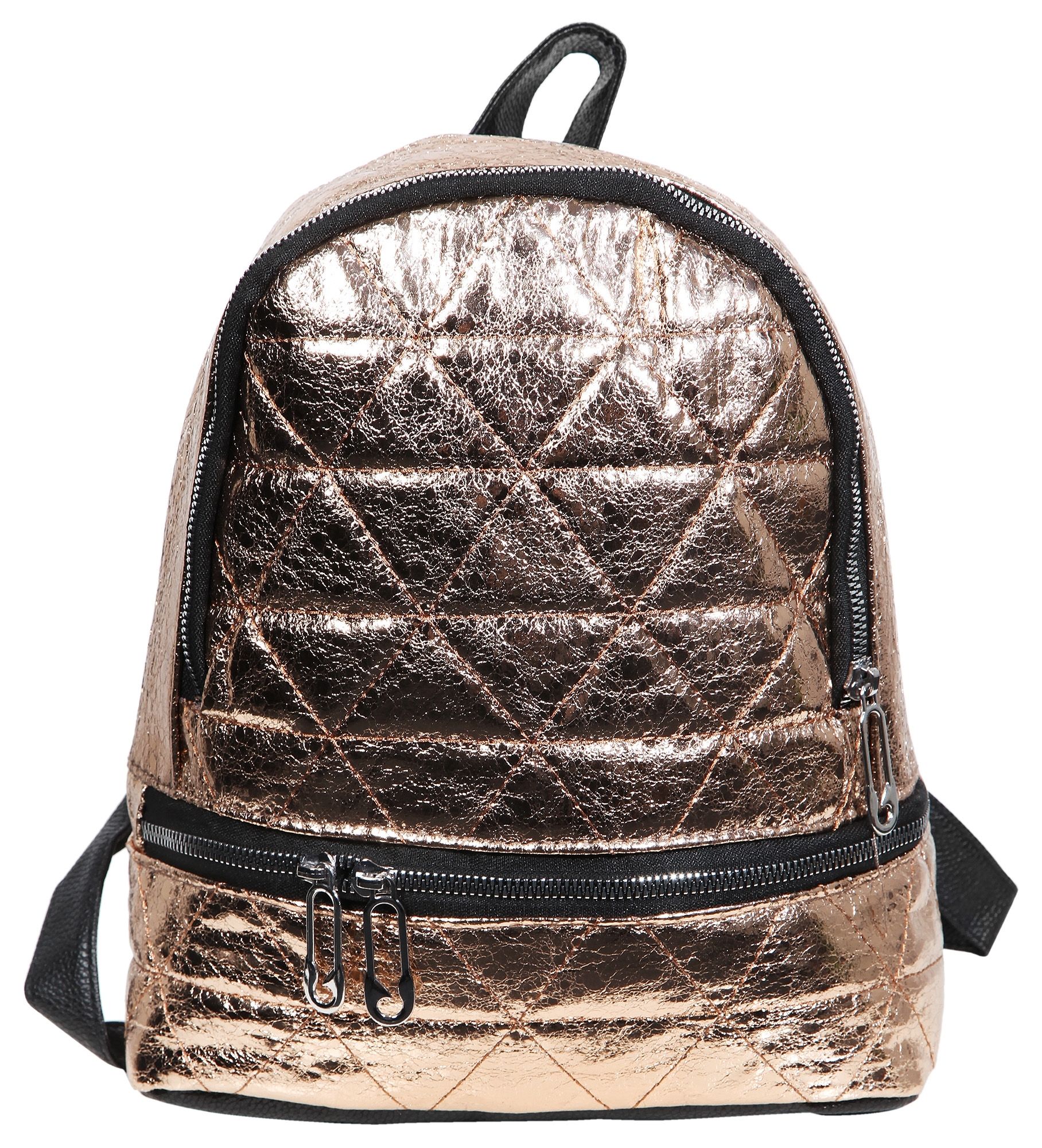 Damen-Rucksack aus Lederimitat, champagner, schwarz, Länge: 26 cm / Breite: 23,5 cm / Stärke: 11,5 cm