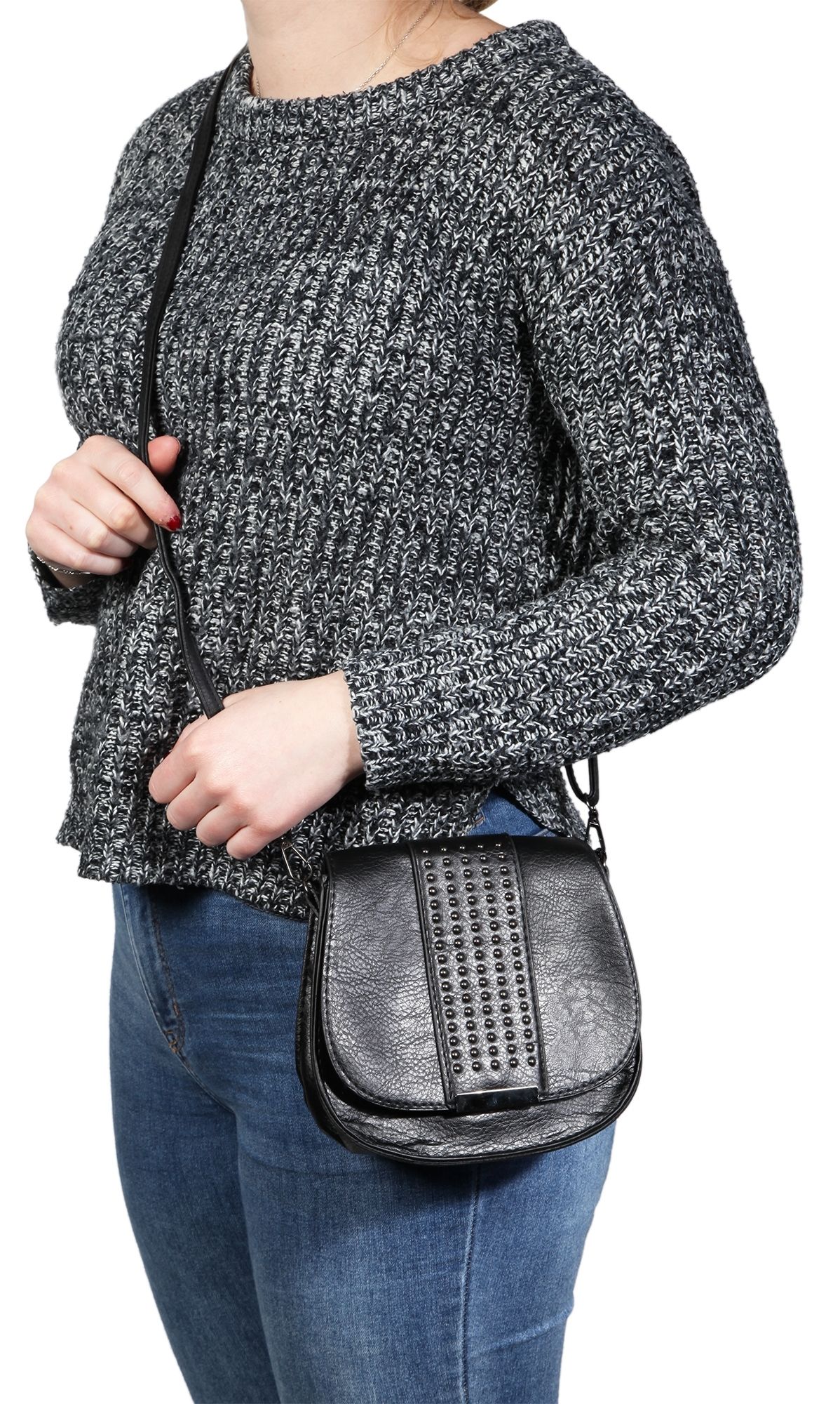 Damen Handtasche aus Lederimitation, schwarz