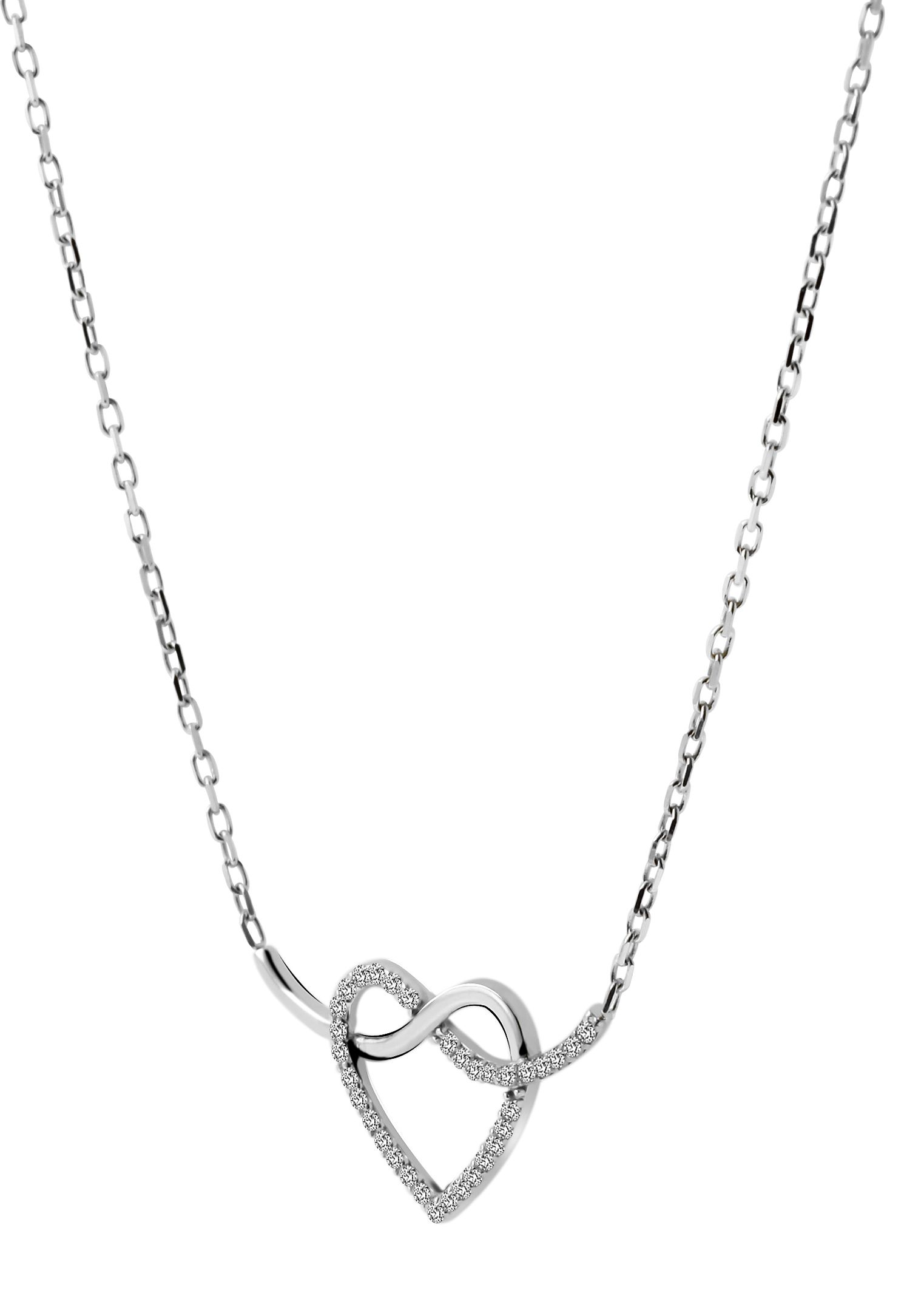 333/- Gold "Ailien" Kette mit Anhänger, Herz, Zirkoniabesatz, 8 Karat Weißgold