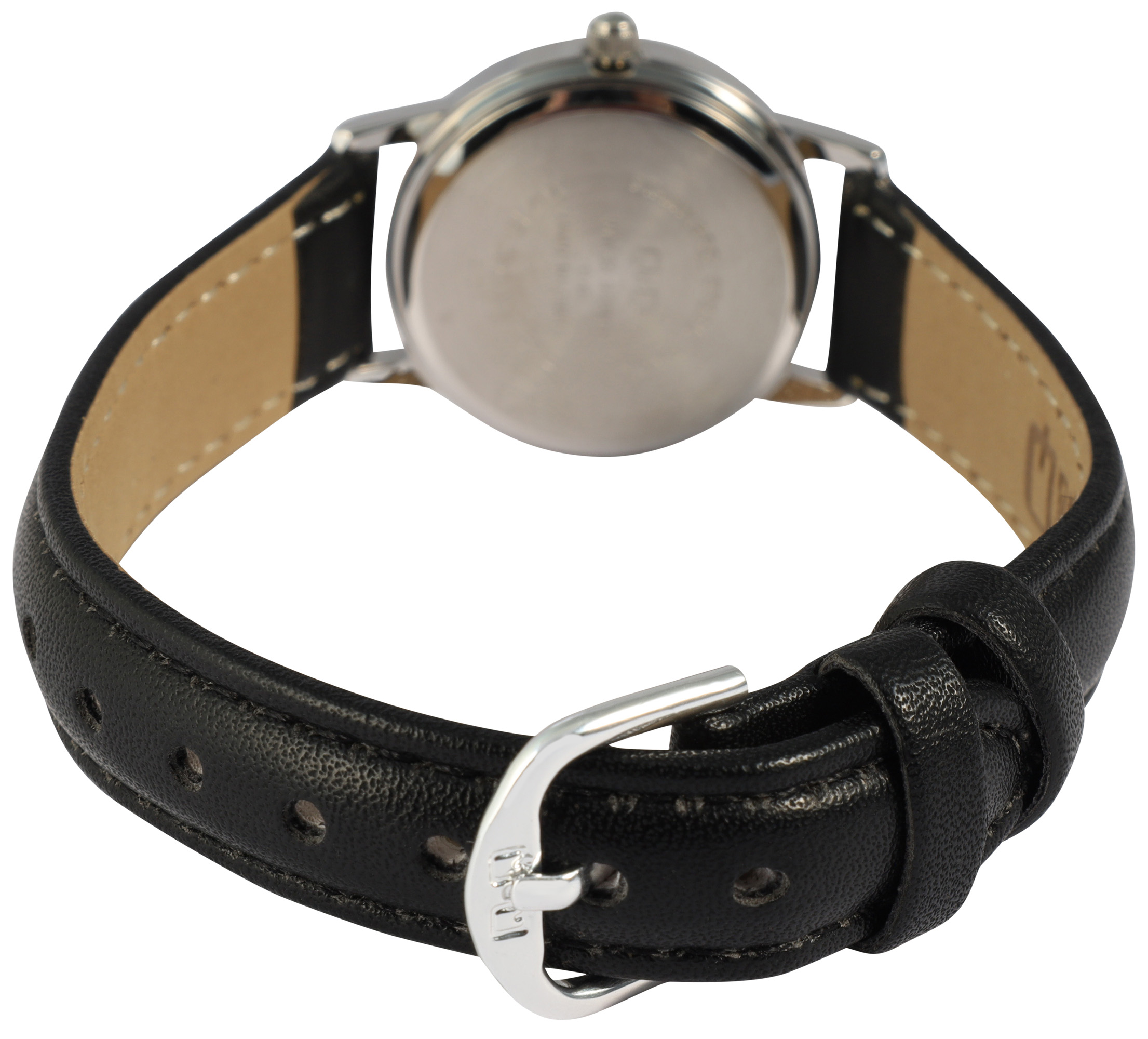 Q&Q Damenuhr, gepolstertes Lederimitatband, Ø 26 mm, schwarz/silberfarben