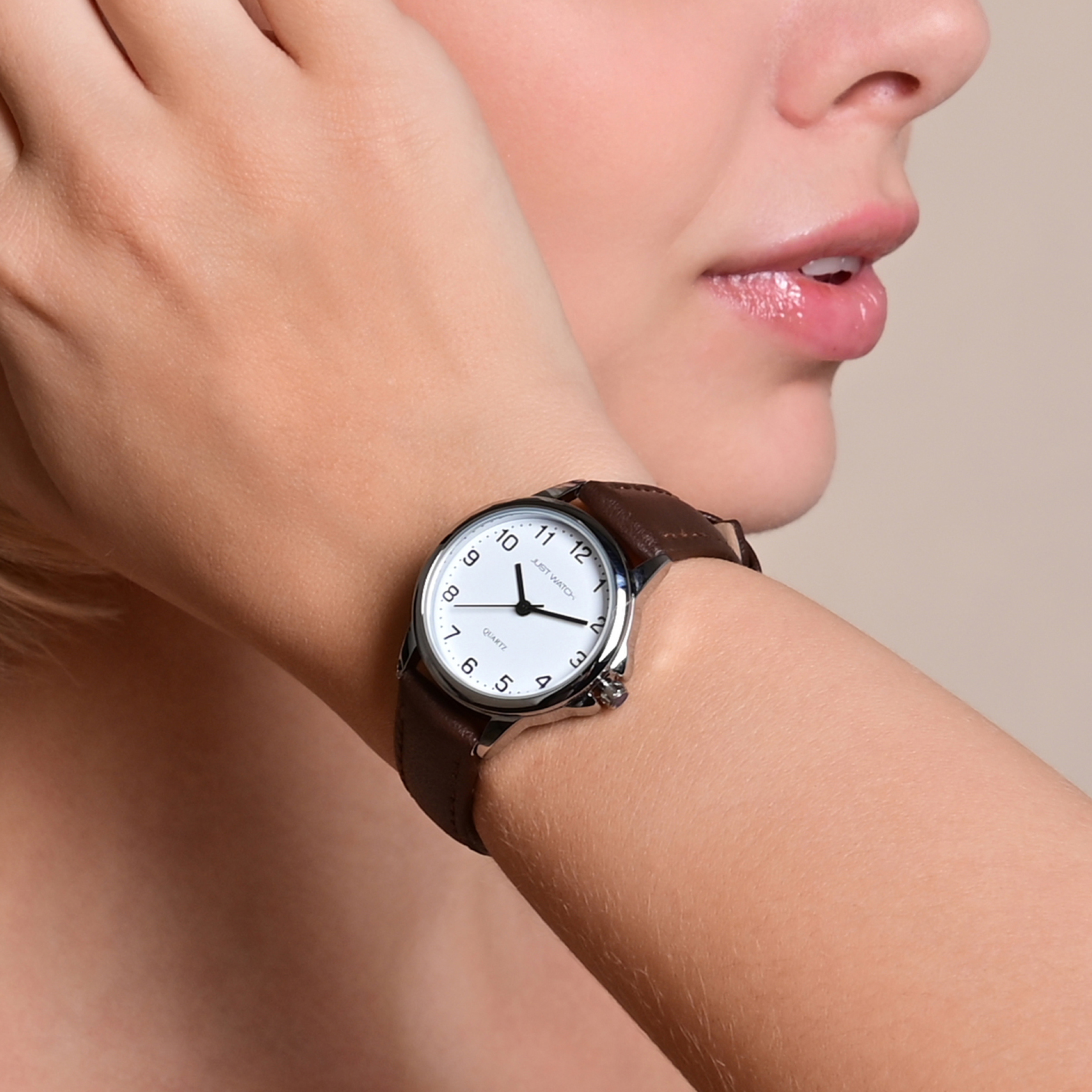 JUST WATCH "Brigitt" Damenuhr  Ø 29 mm, Echt Lederarmband, braun/ silberfarben