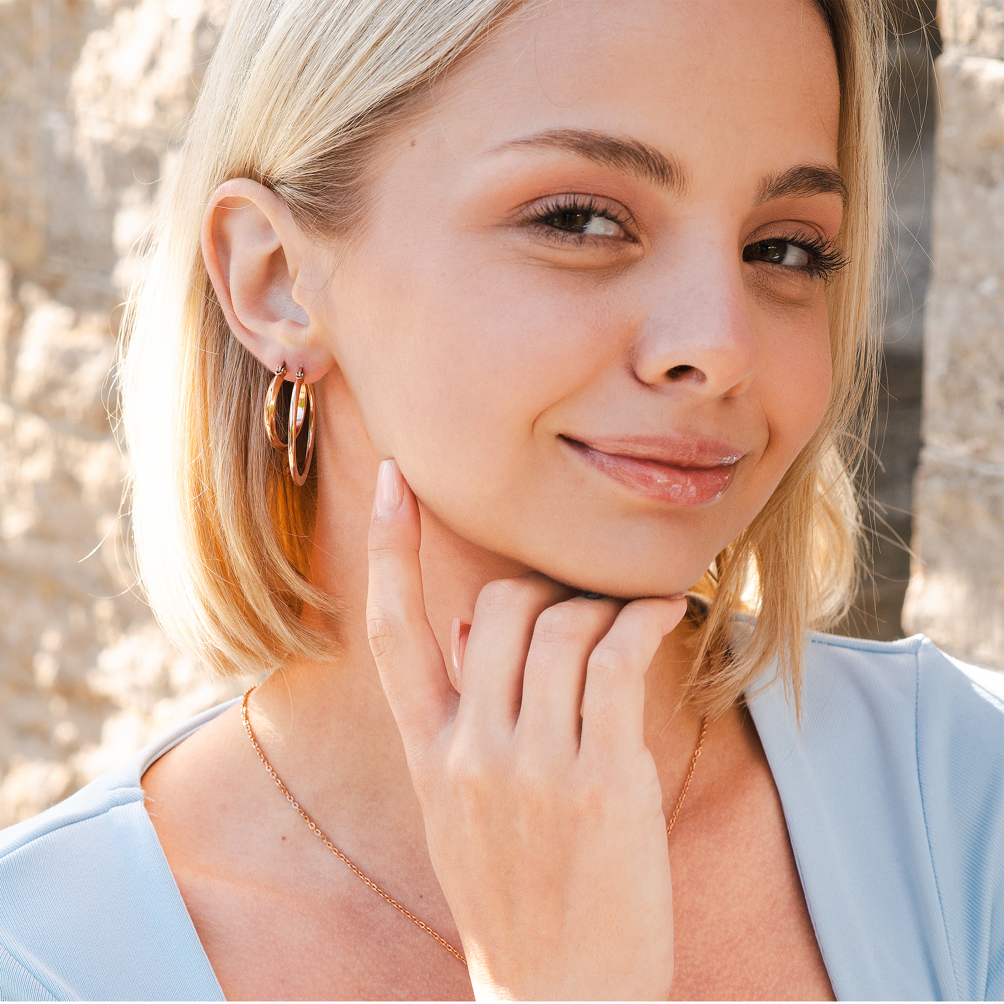 "Sheila"  Creolen aus Edelstahl, 3er Set (19mm/ 20mm/ 26mm), roségoldfarben