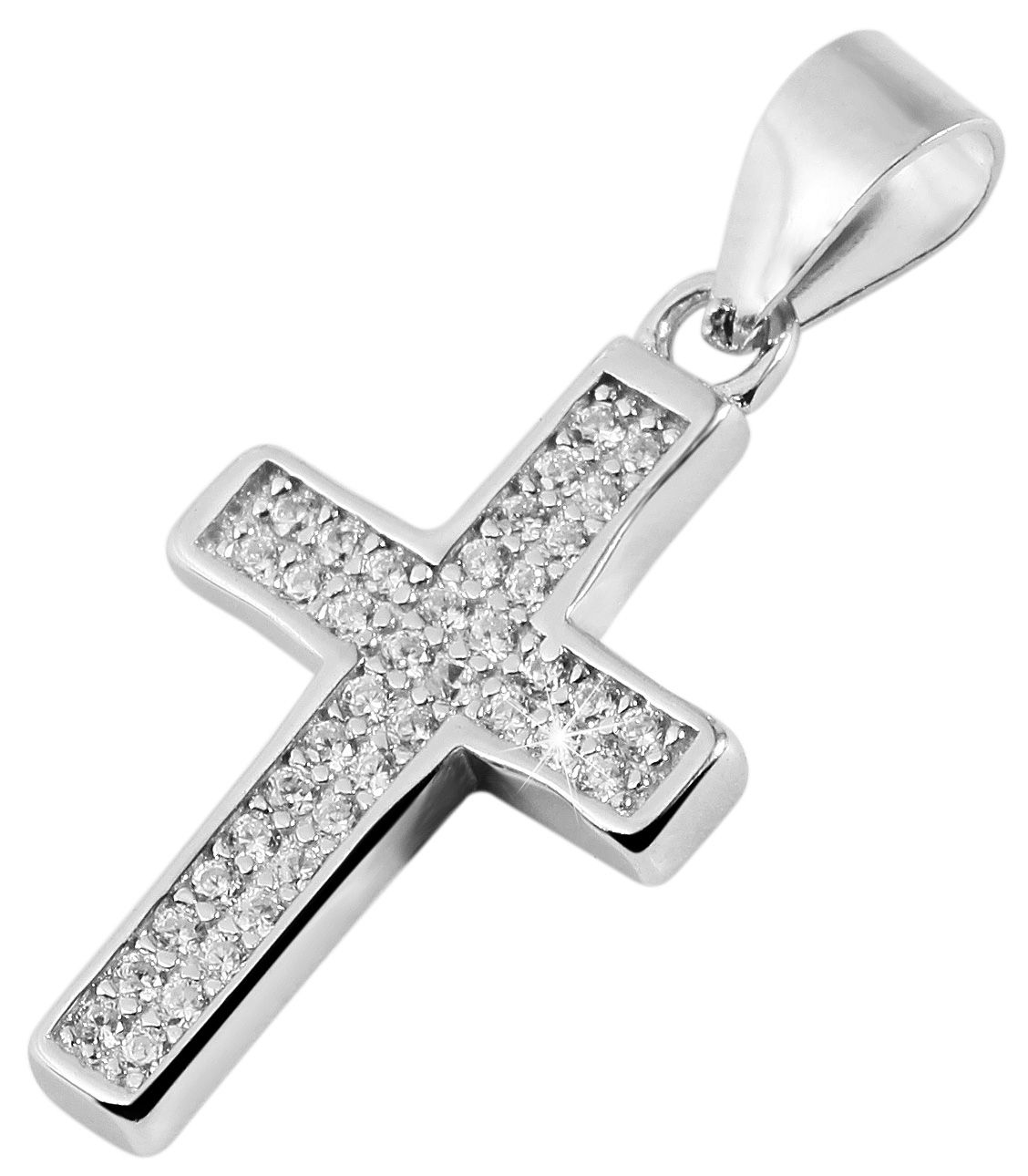 925/- Echt Silber Anhänger ohne Kette "Kathrin", Kreuz mit Zirkoniasteinen, 925/rhodiniert