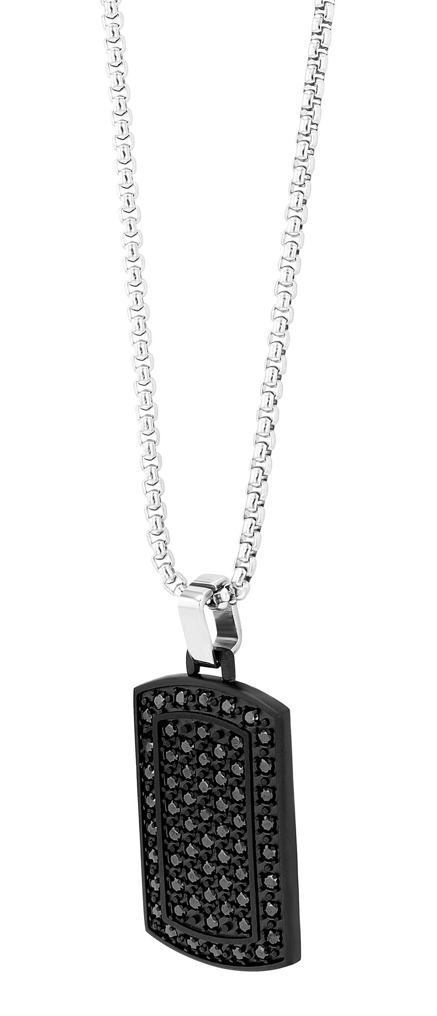 Akzent Edelstahlkette mit Dogtag Anhänger und Similibesatz, schwarz