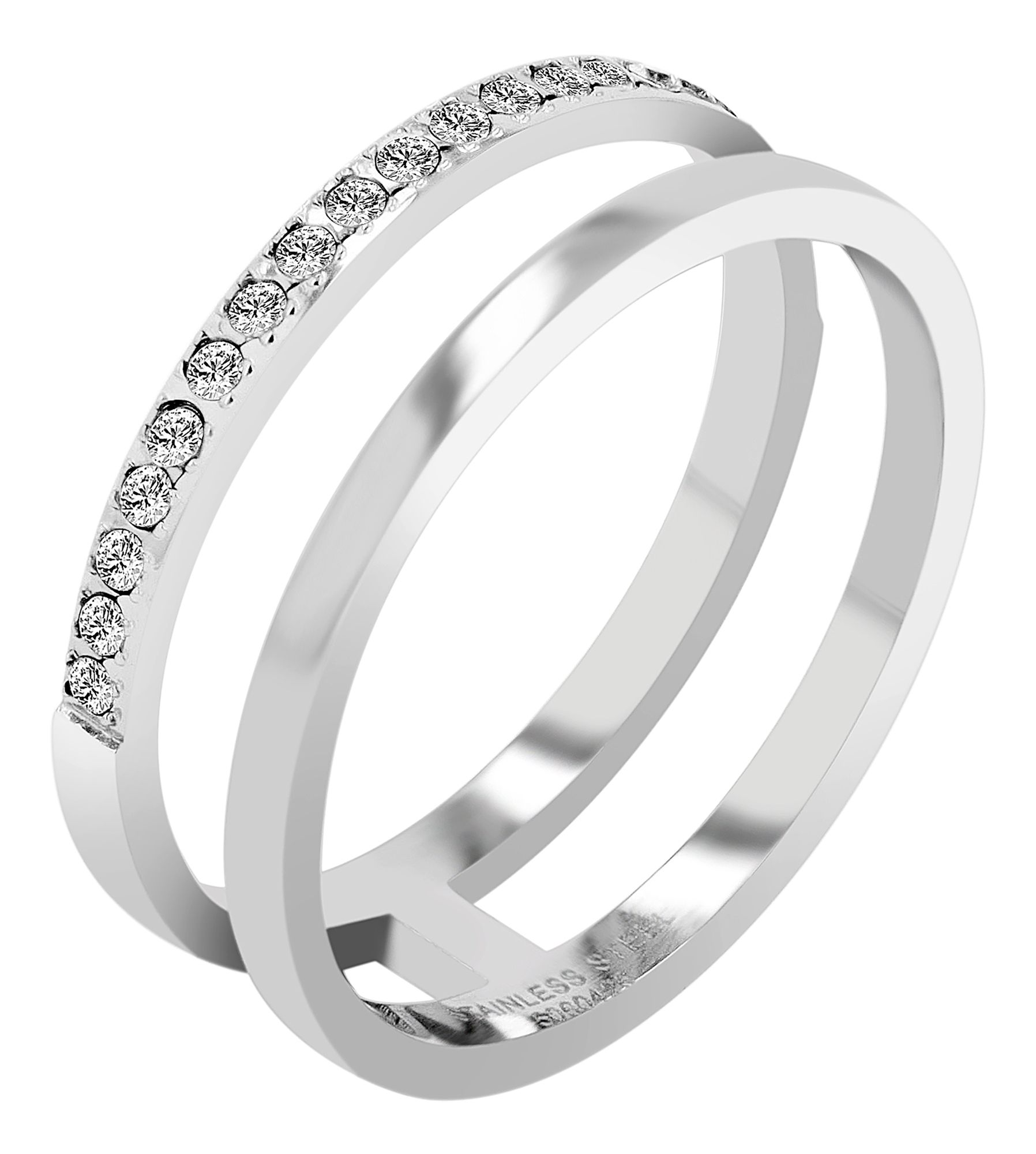 Akzent Damenring "Zenith" aus Edelstahl, 2er Ringschiene, silberfarben, Gr. 60