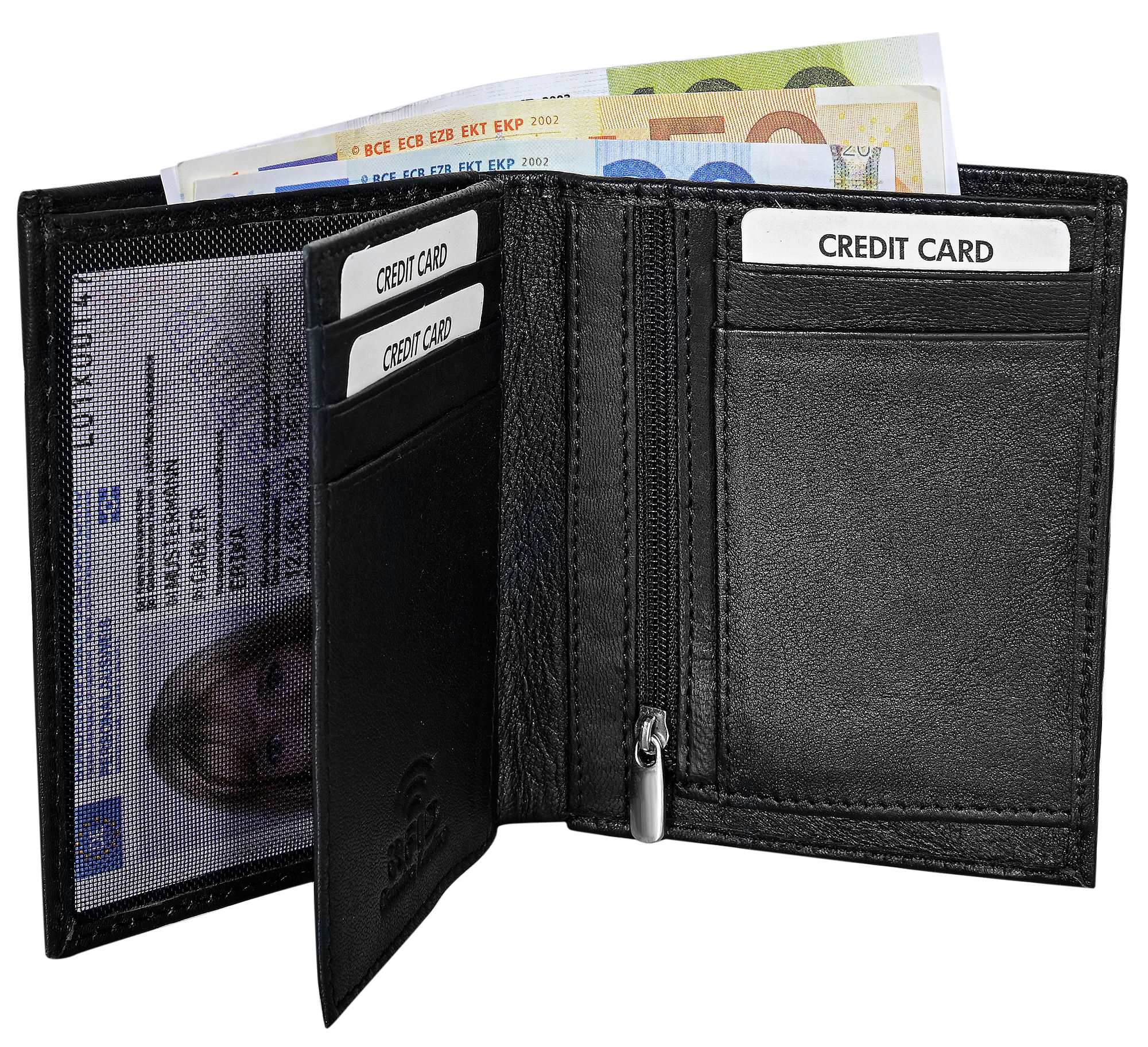 Steinmeister Echtleder Herren Geldbörse, RFID, Hochformat, schwarz