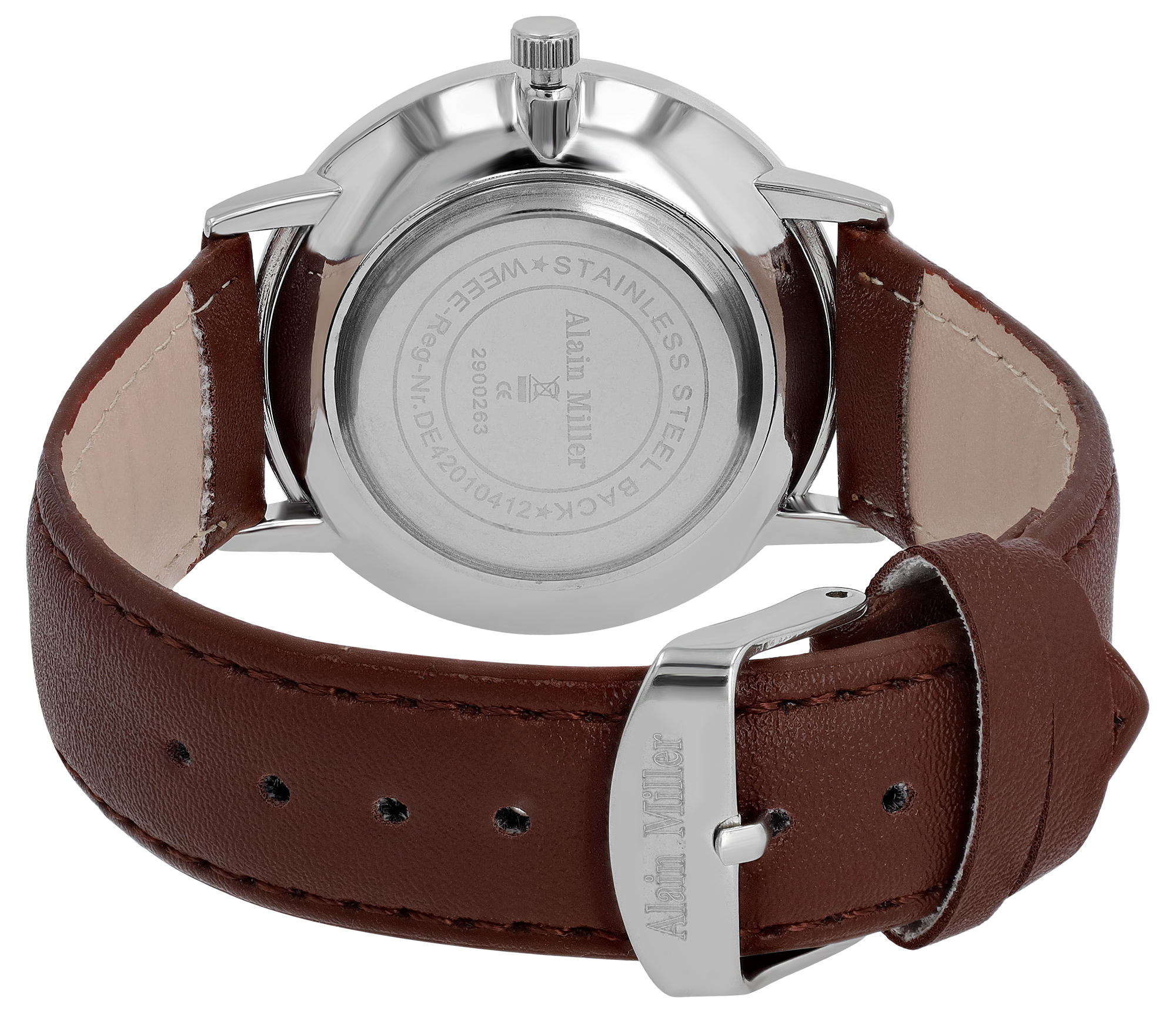 Alain Miller Herrenuhr mit Lederimitatband, Ø 40 mm, braun/ schwarz