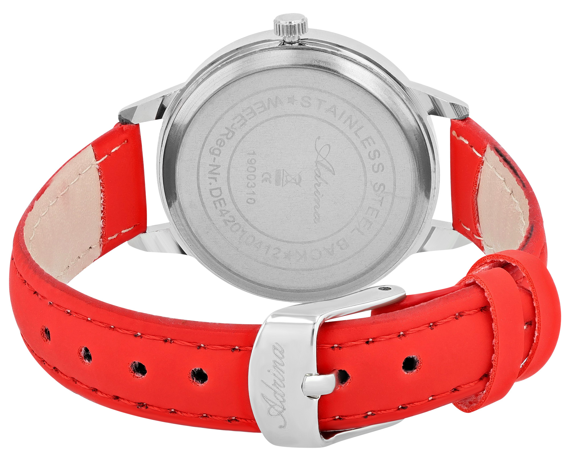 Adrina Damenuhr mit Lederimitationsband, Ø 34 mm, rot