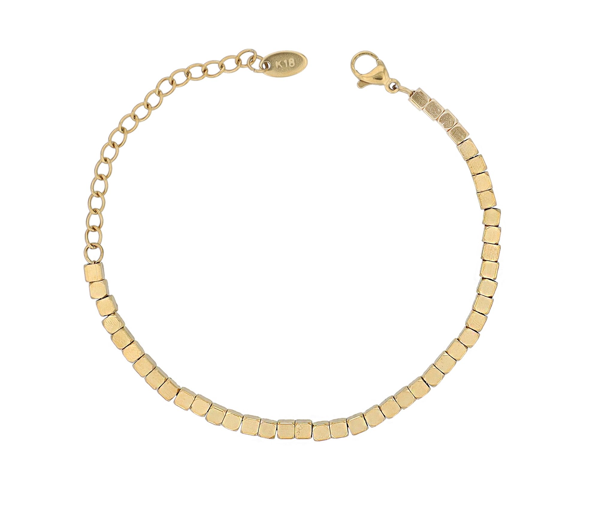 "Cube" - Kugelarmband Edelstahl, 15 + 5 cm, Würfelarmband, goldfarben
