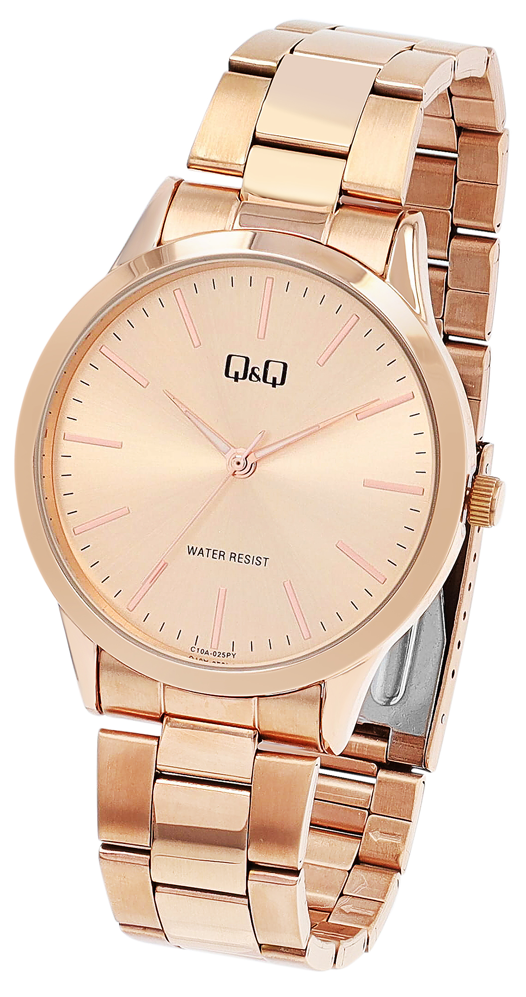 Q&Q Unisexuhr mit Metallband, Ø 40 mm, roségoldfarben