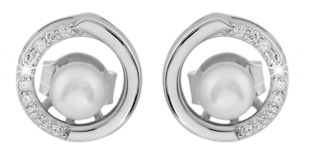 925/- Echt Silber Perlen Schmuckset Anhänger "Ediesa", Ohrstecker rund mit Zirkonia