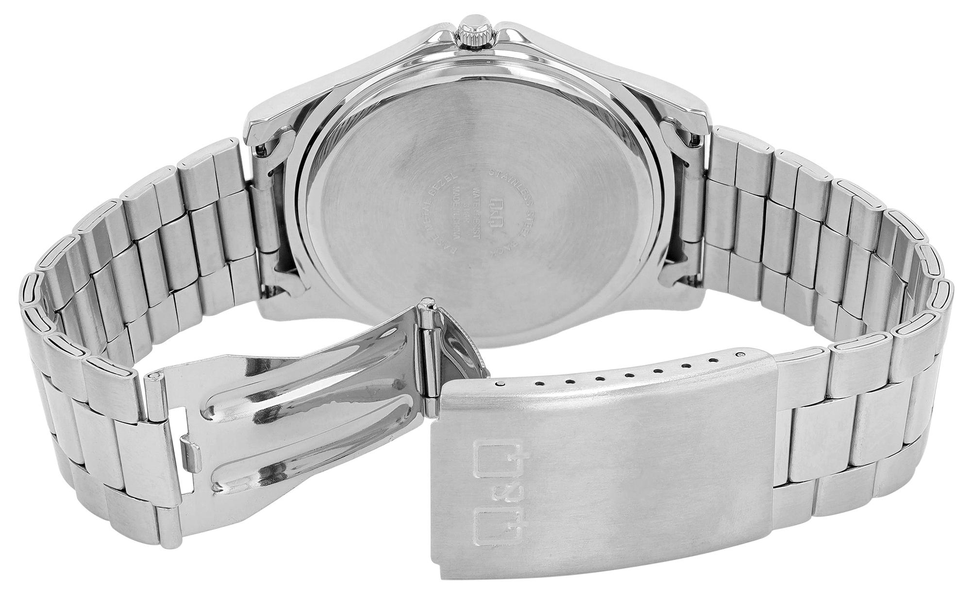 Q&Q Herrenuhr Ø 45 mm, Edelstahlband, silberfarben/ schwarz