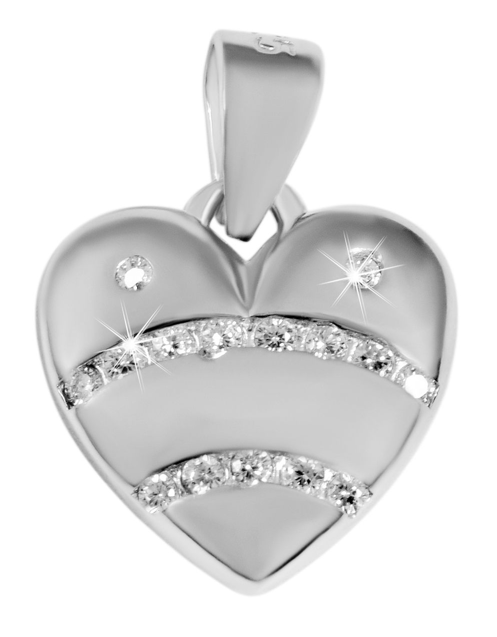 925/- Echt Silber Schmuck-Set "Evica", Anhänger, Ohrstecker Herz mit klaren Zirkonia Steinen, 925/rhodiniert