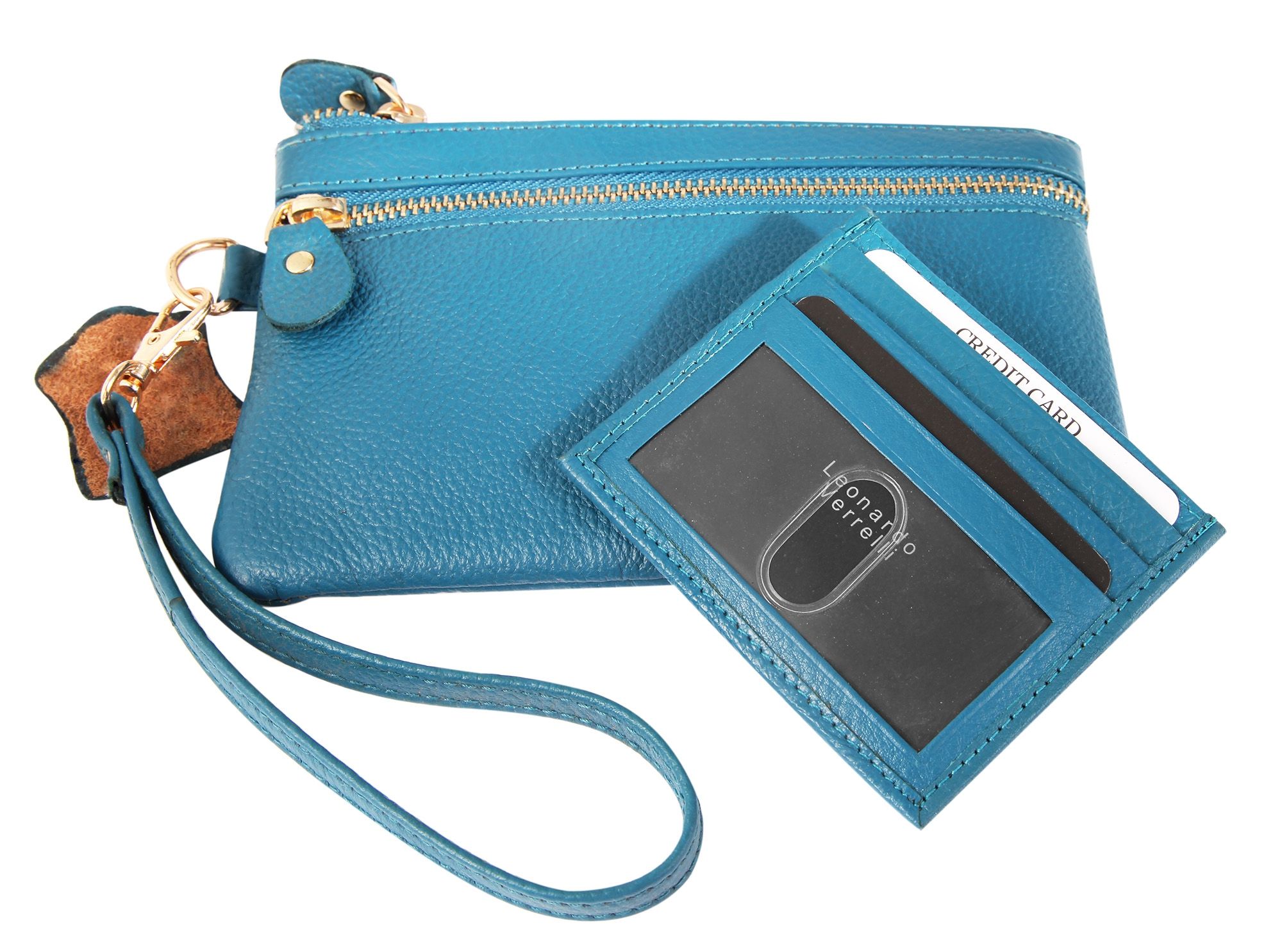 Leonardo Verrelli Geschenkset mit kleiner Handtasche und Kartenmäppchen, blau