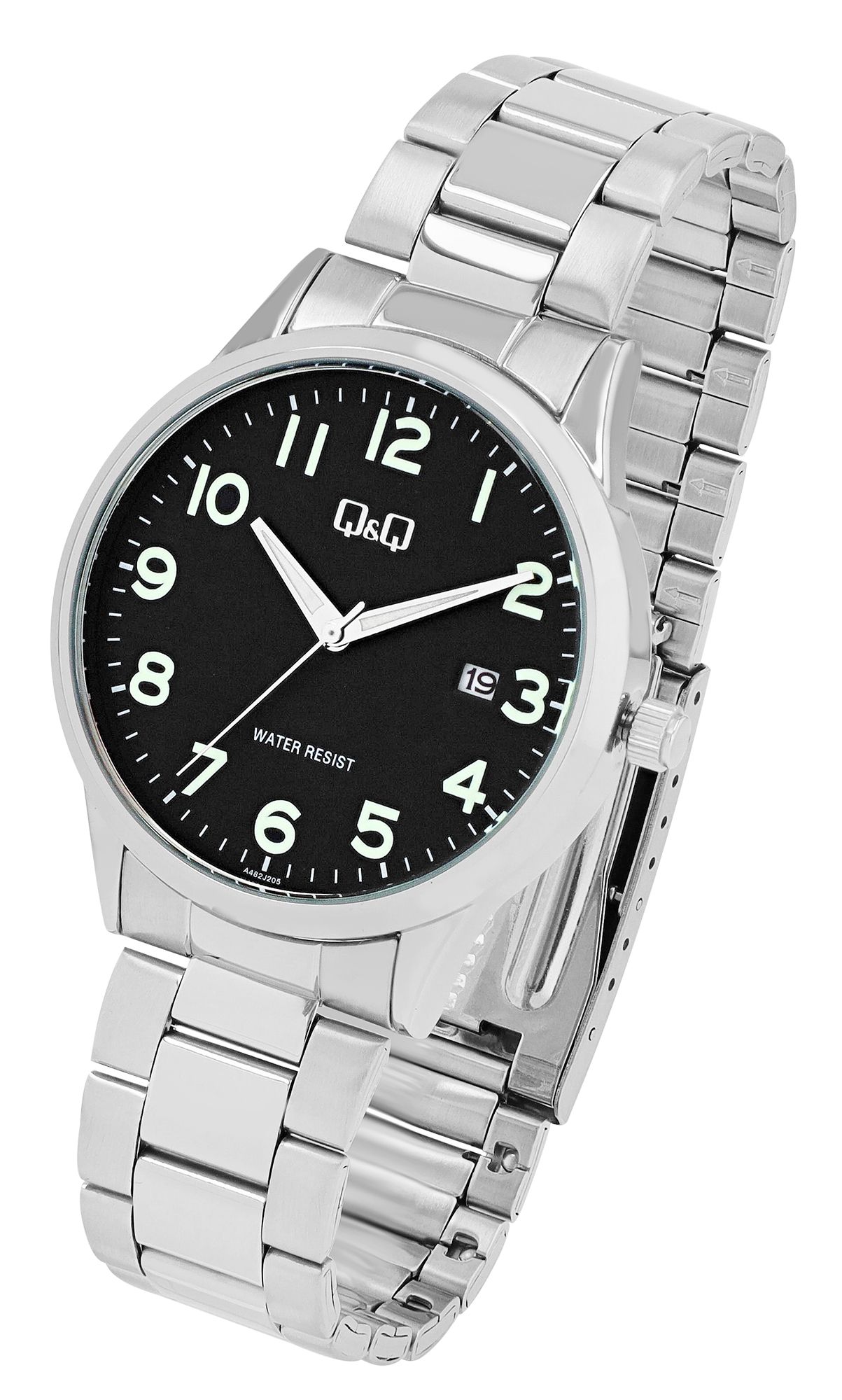 Q&Q Herrenuhr mit Gliederarmband, Edelstahl, Datumsanzeige, silberfarben/ schwarz
