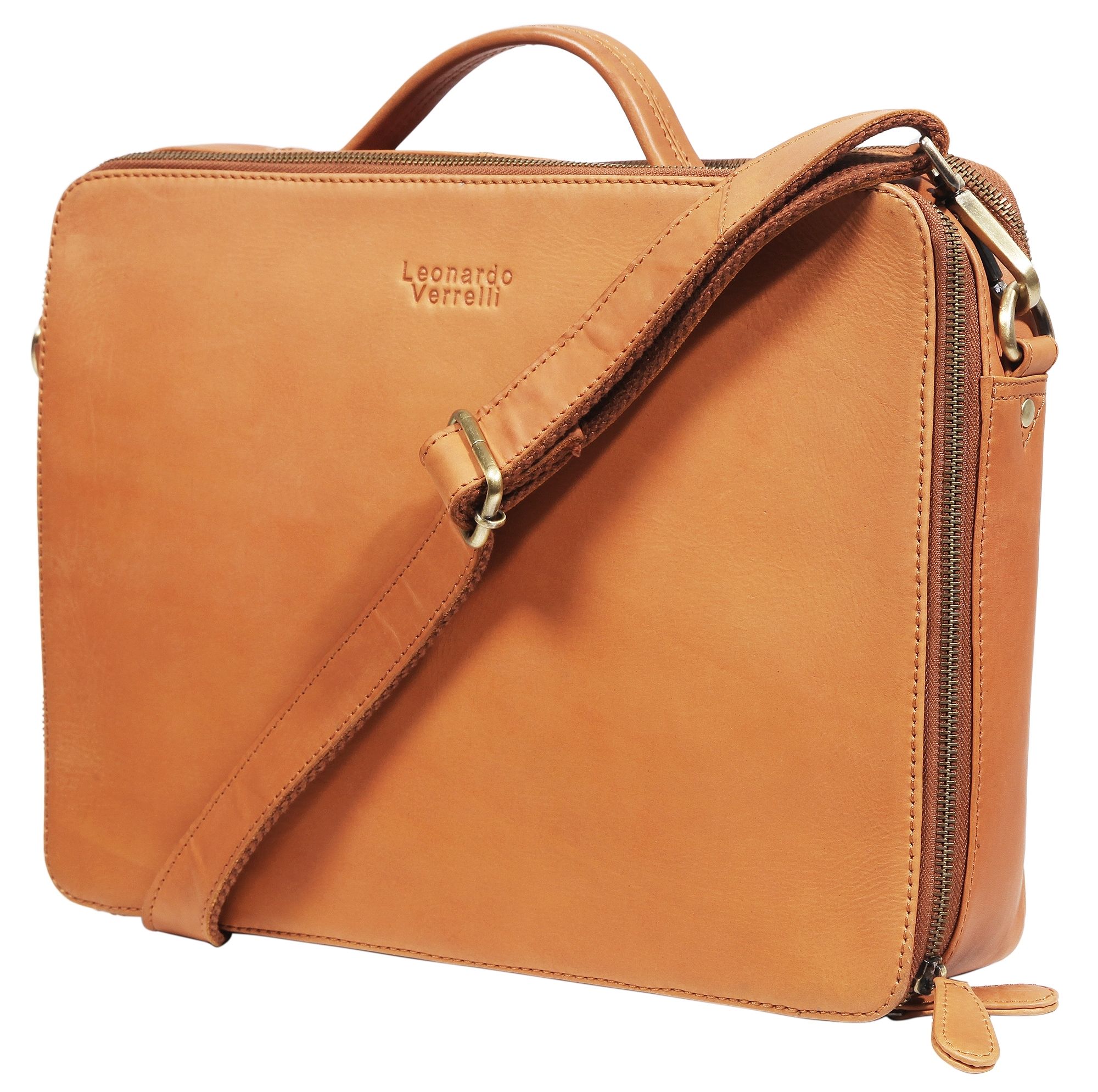Leonardo Verrelli Echt Leder Tasche Laptoptasche Businesstasche, Braun