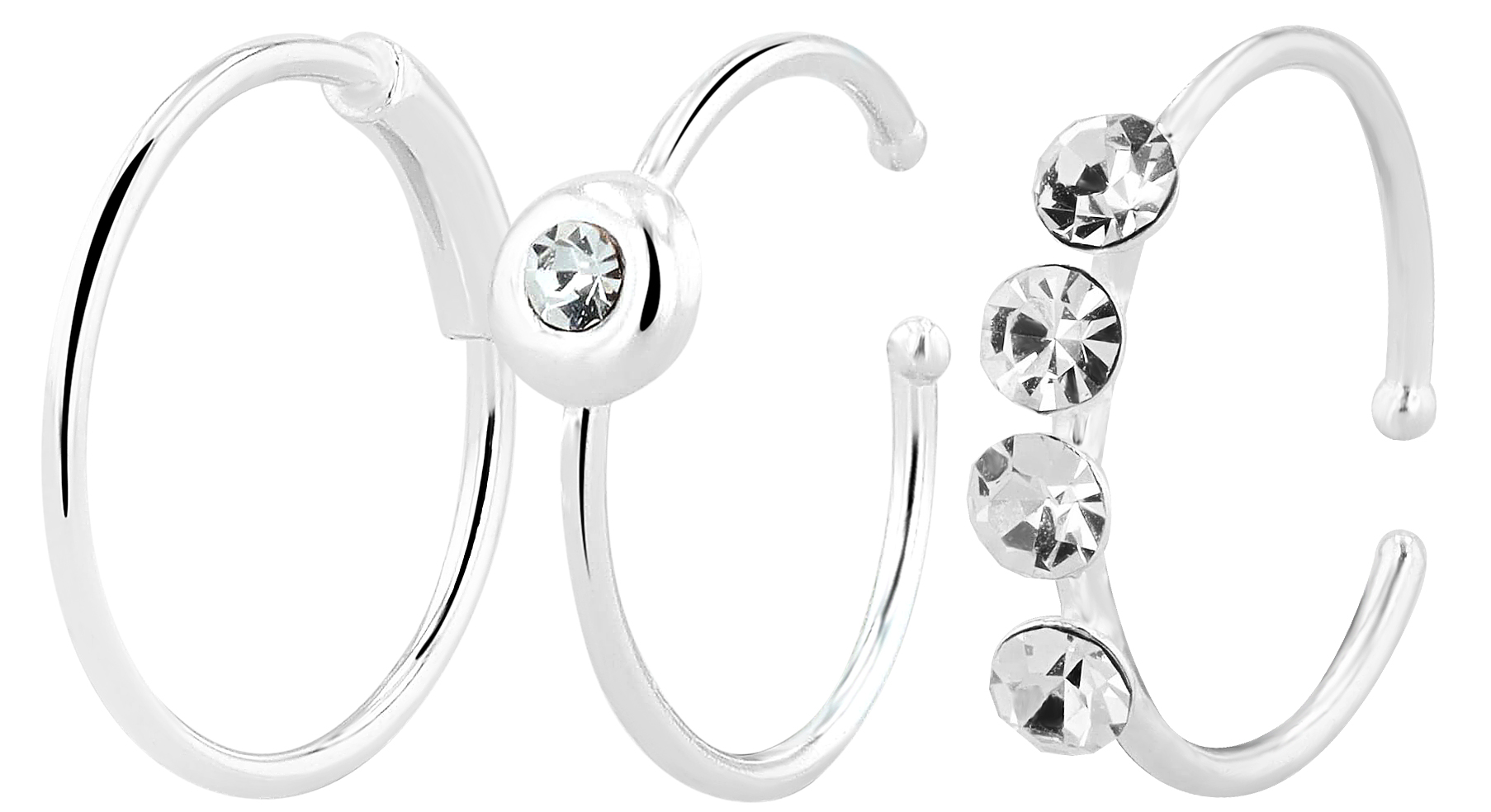 "Vola" Nasenring/ Nasenpiercing , offen, 925/- Echt Silber, rhodiniert, 3 Varianten je 6 Stk, VE-18