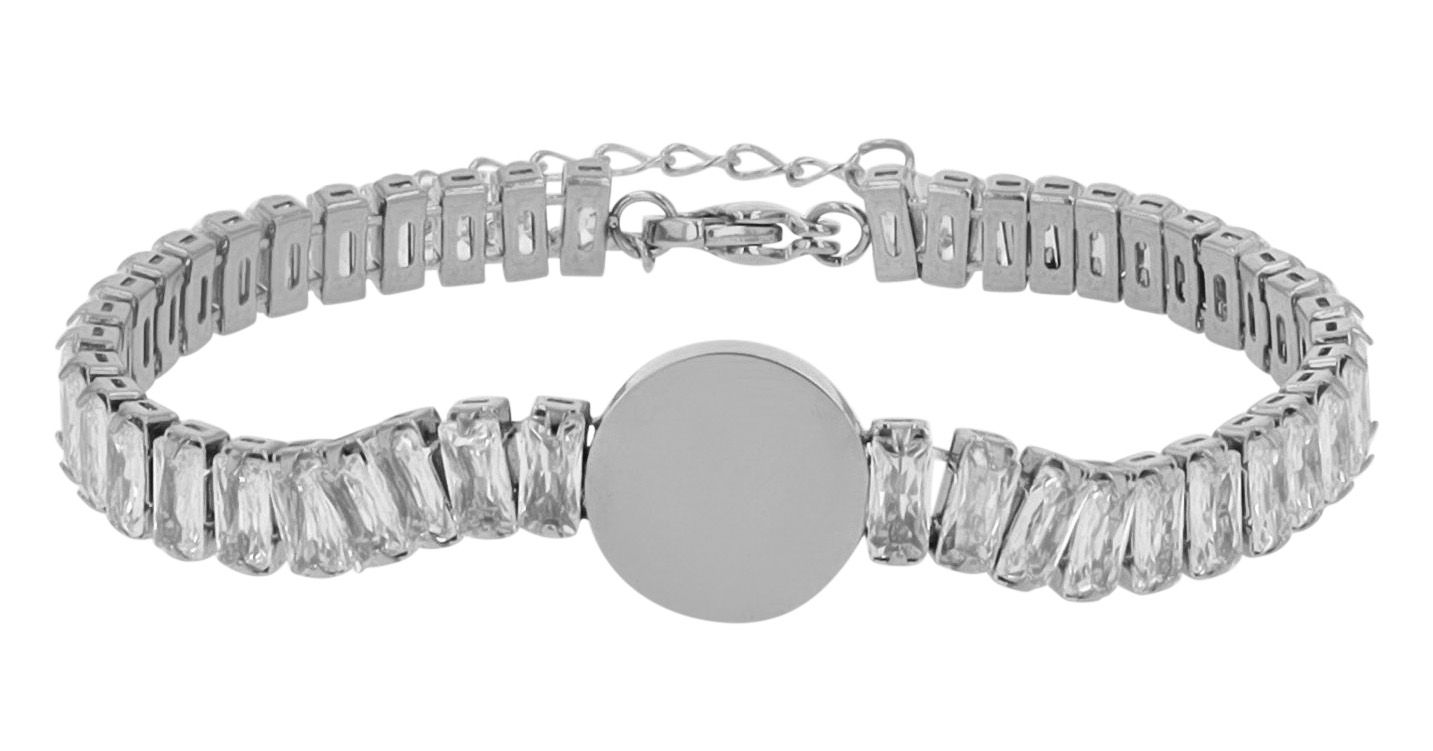 Akzent Armband "Alexis", Edelstahl & Zirkoniasteine, Gravurplatte, silberfarben
