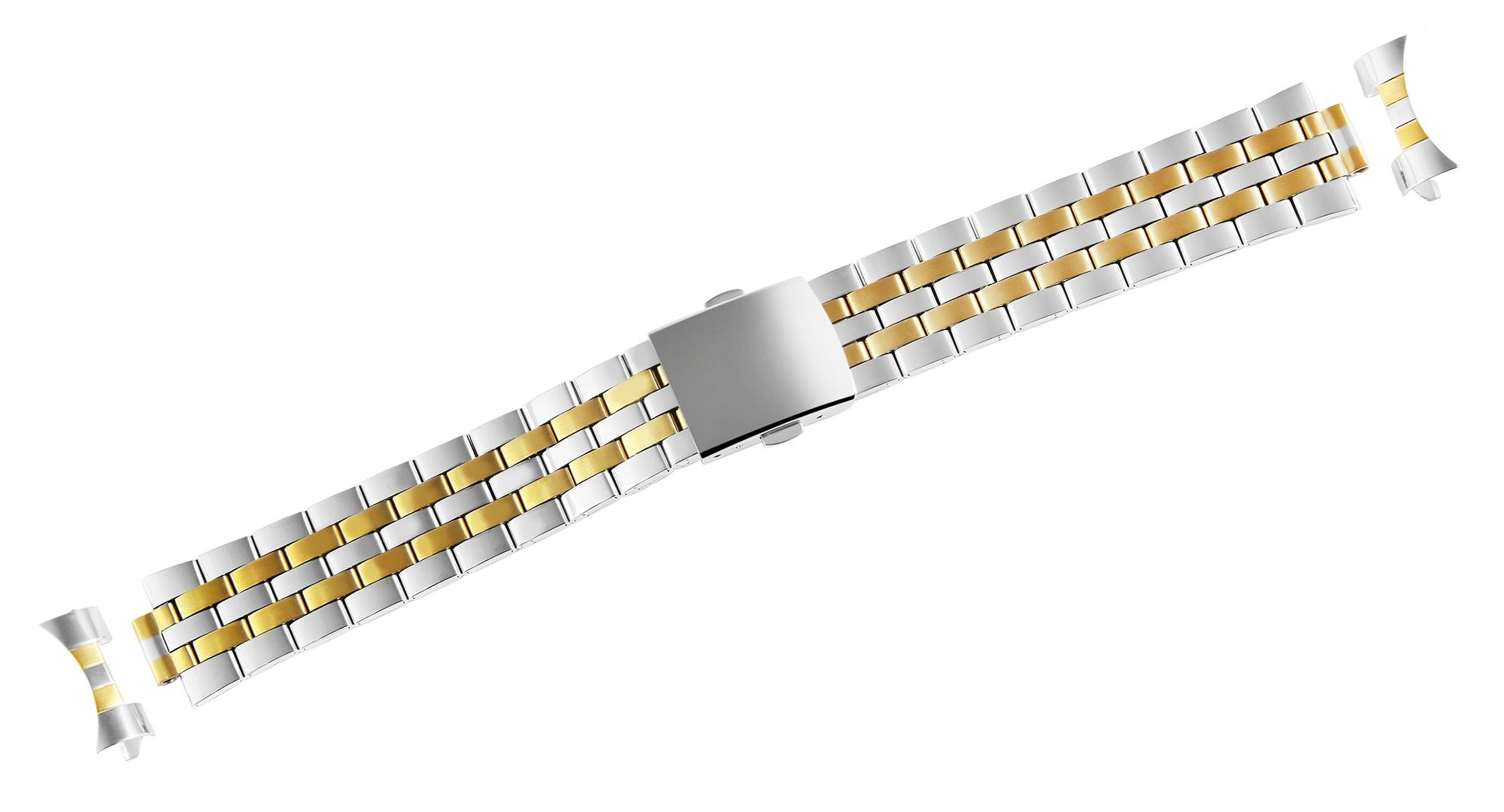 Edelstahl-Uhrenarmband mit Faltschließe, bicolor, 16 mm