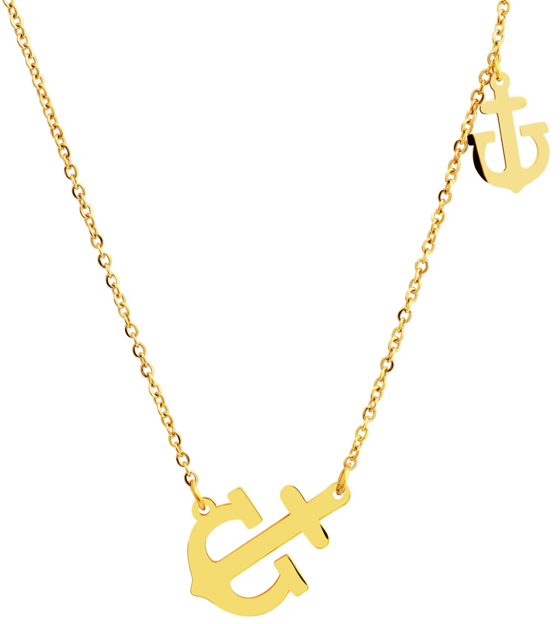 Edelstahl Schmuckset mit Ohrsteckern und Kette mit Anhänger im maritimen Ankerdesign in goldfarbig