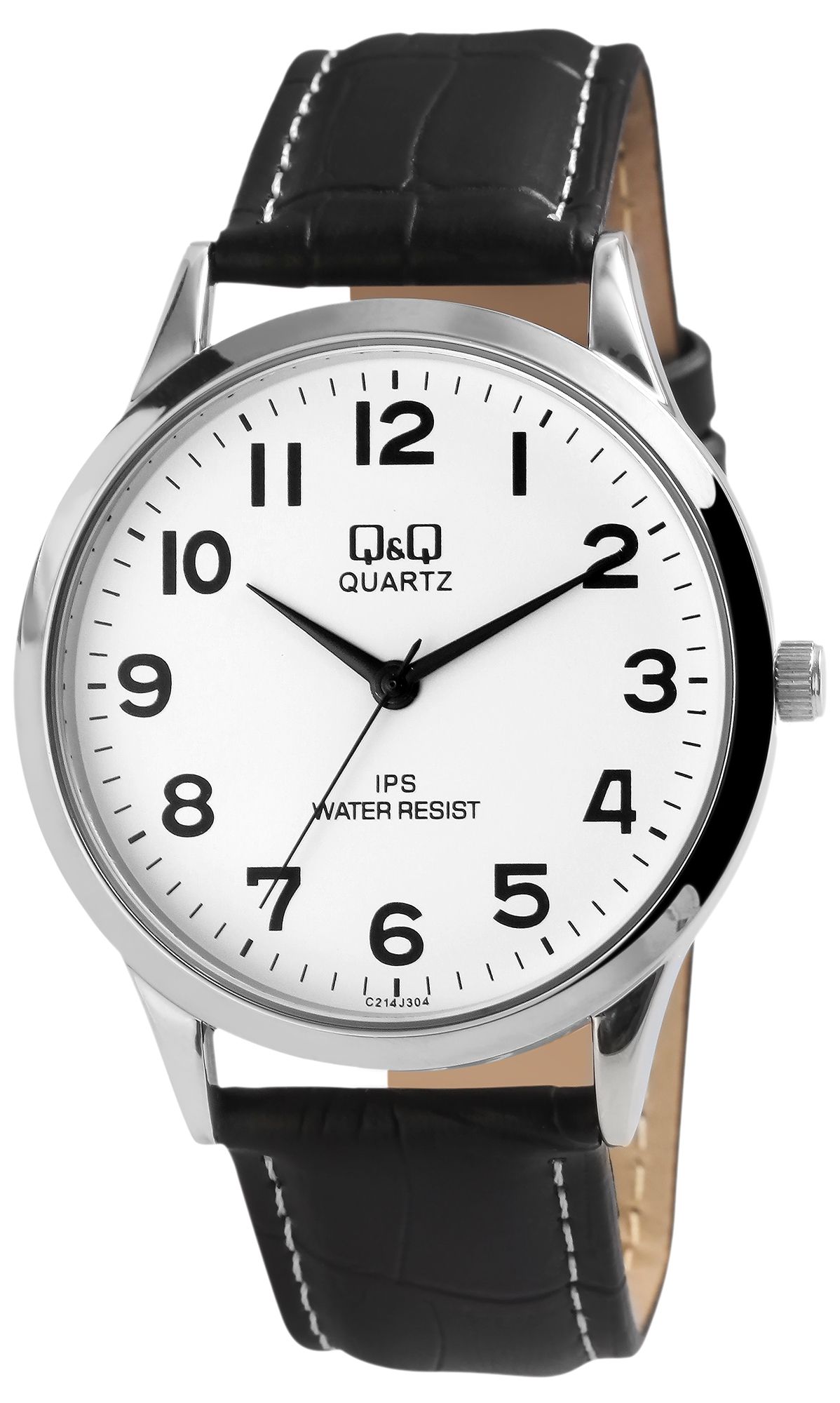 Q&Q Herrenuhr mit Lederimitationsarmband, Ø 40 mm, schwarz/ silberfarben/ weiß